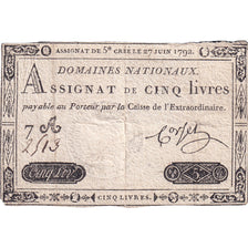 France, 5 Livres, 1792, 7A2513, EF(40-45), KM:A60, Lafaurie:155