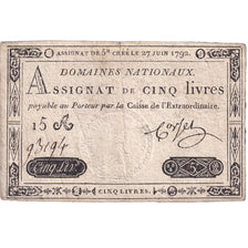 France, 5 Livres, 1792, 15A93194, EF(40-45), KM:A60, Lafaurie:155