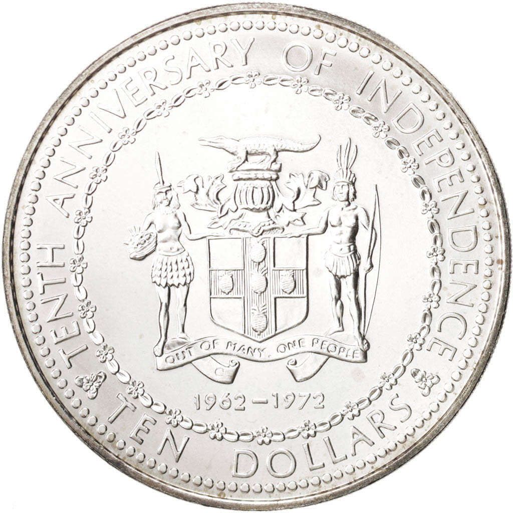 Jamaica, Elizabeth II, 10 Dollars, 1972, MS(64), Silver, KM:60