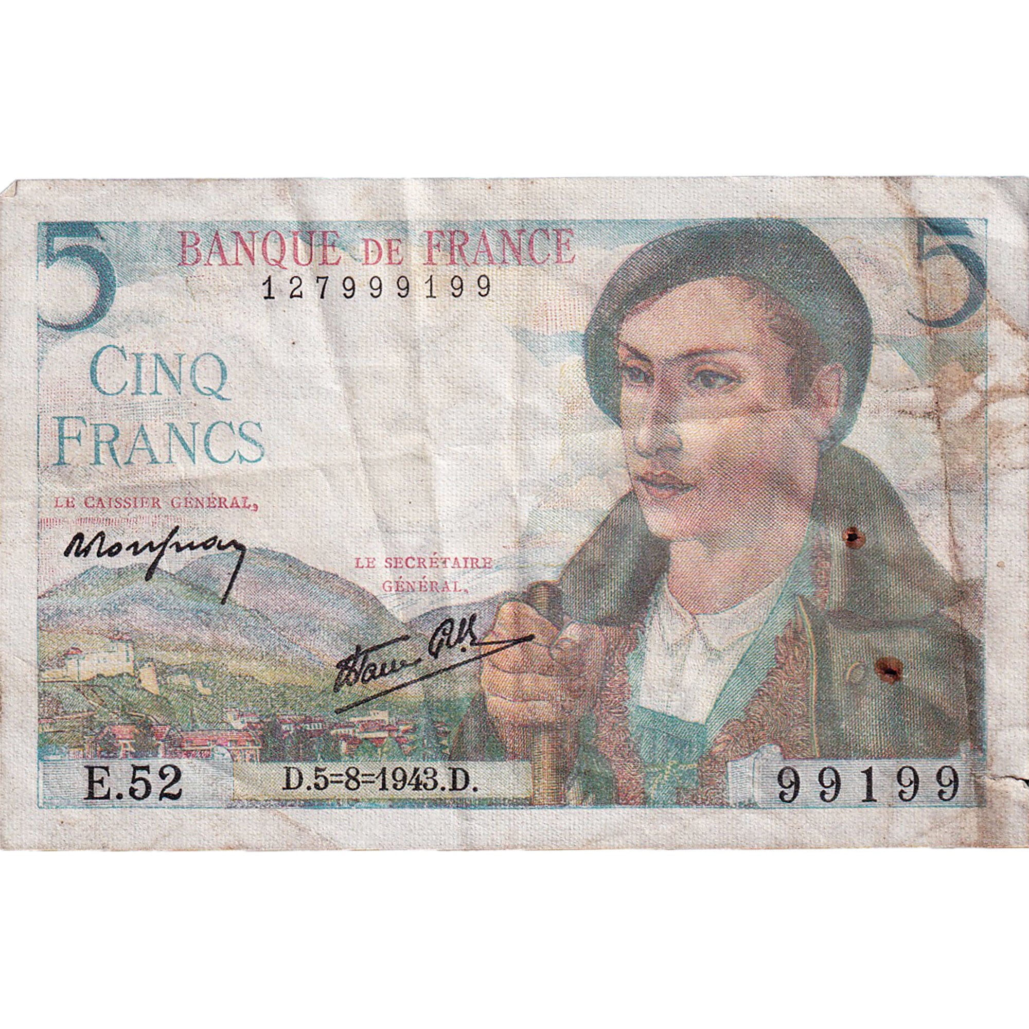 Frankreich, 5 Francs, Berger, 1943, E.52, S+, Fayette:5.3, KM:98a