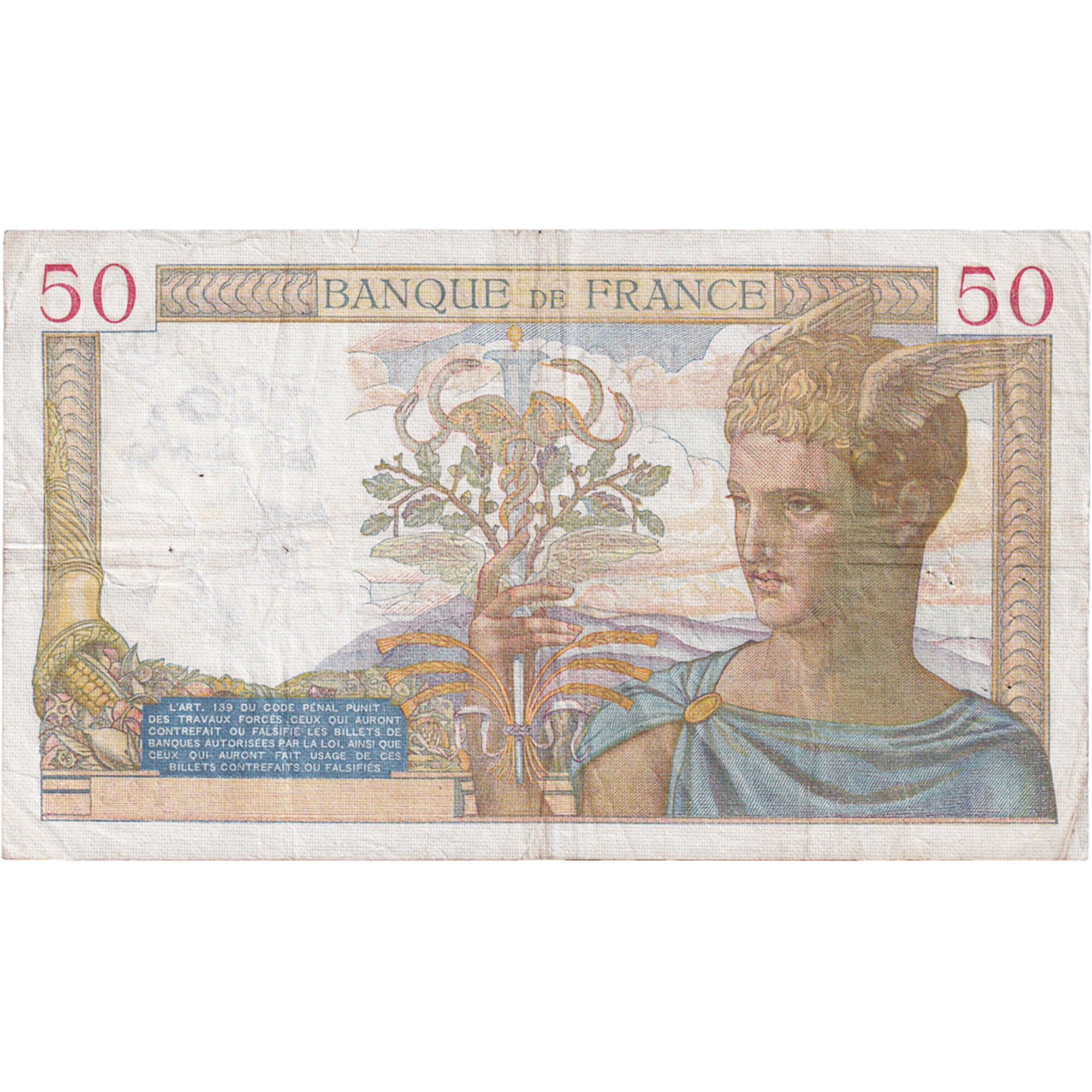 Frankreich, 50 Francs, Cérès, 1939, U.11479, S+, Fayette:18.34, KM:85b