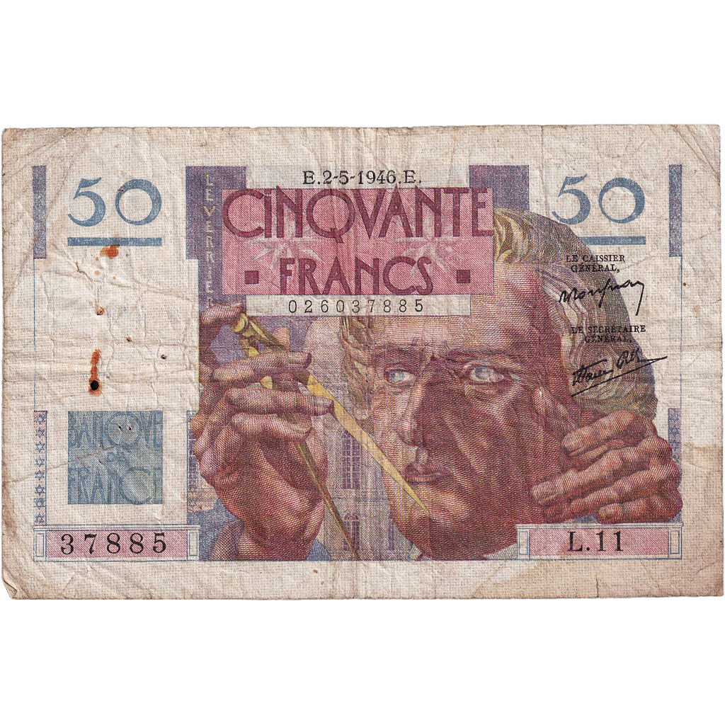 France, 50 Francs, Le Verrier, 1946, L.11, VF(30-35), Fayette:20.3, KM:127a