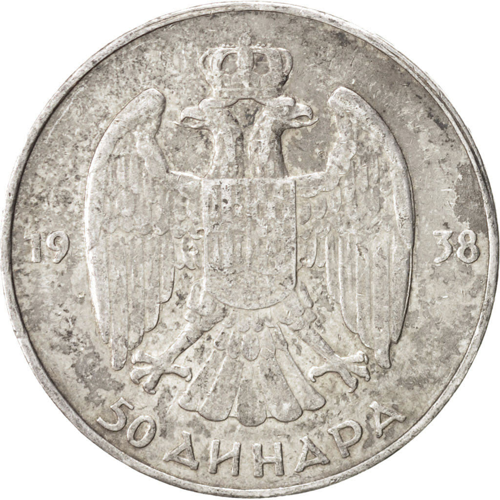 Coin, Yugoslavia, Petar II, 50 Dinara, 1938, EF(40-45), Silver, KM:24