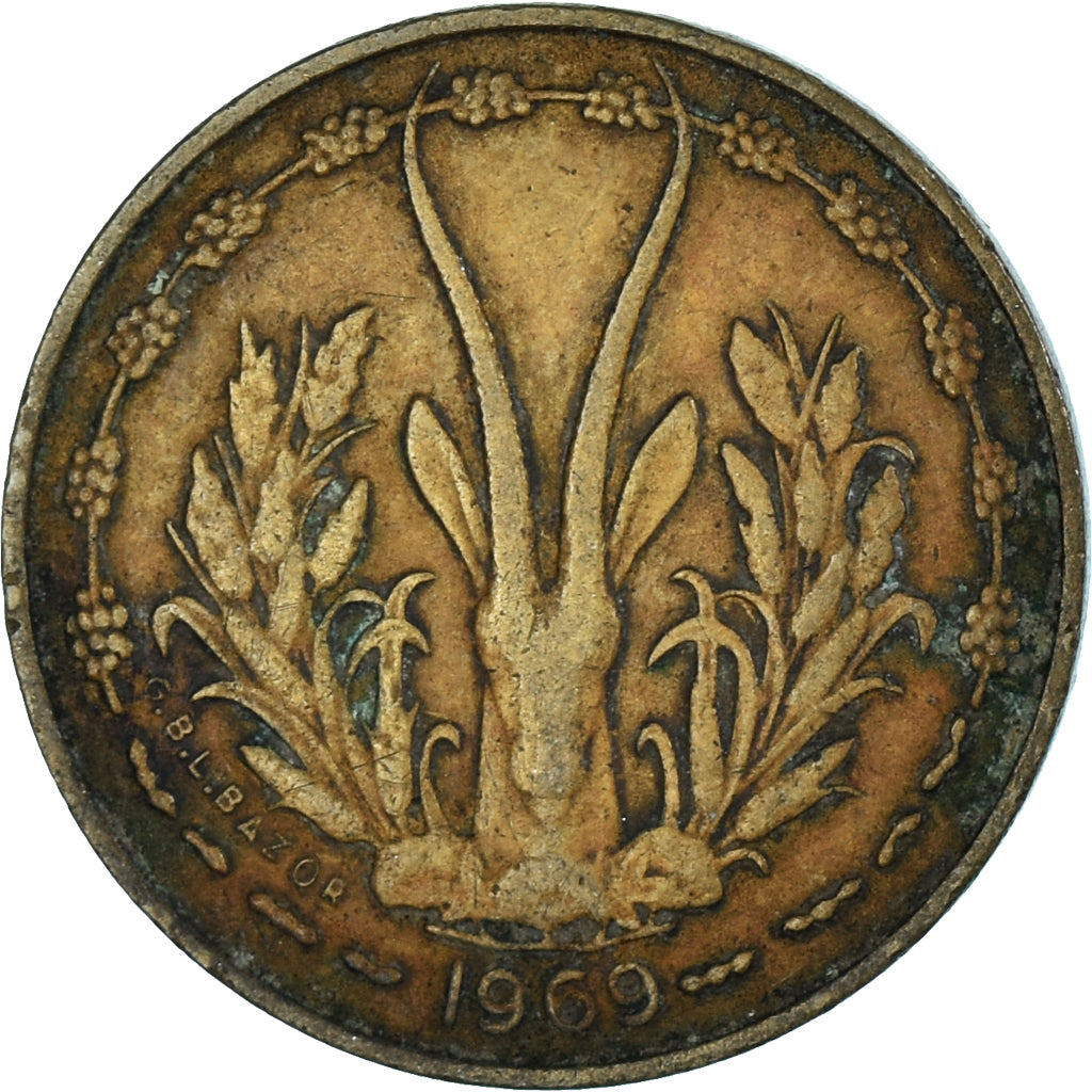 Münze, West African States, 5 Francs, 1969