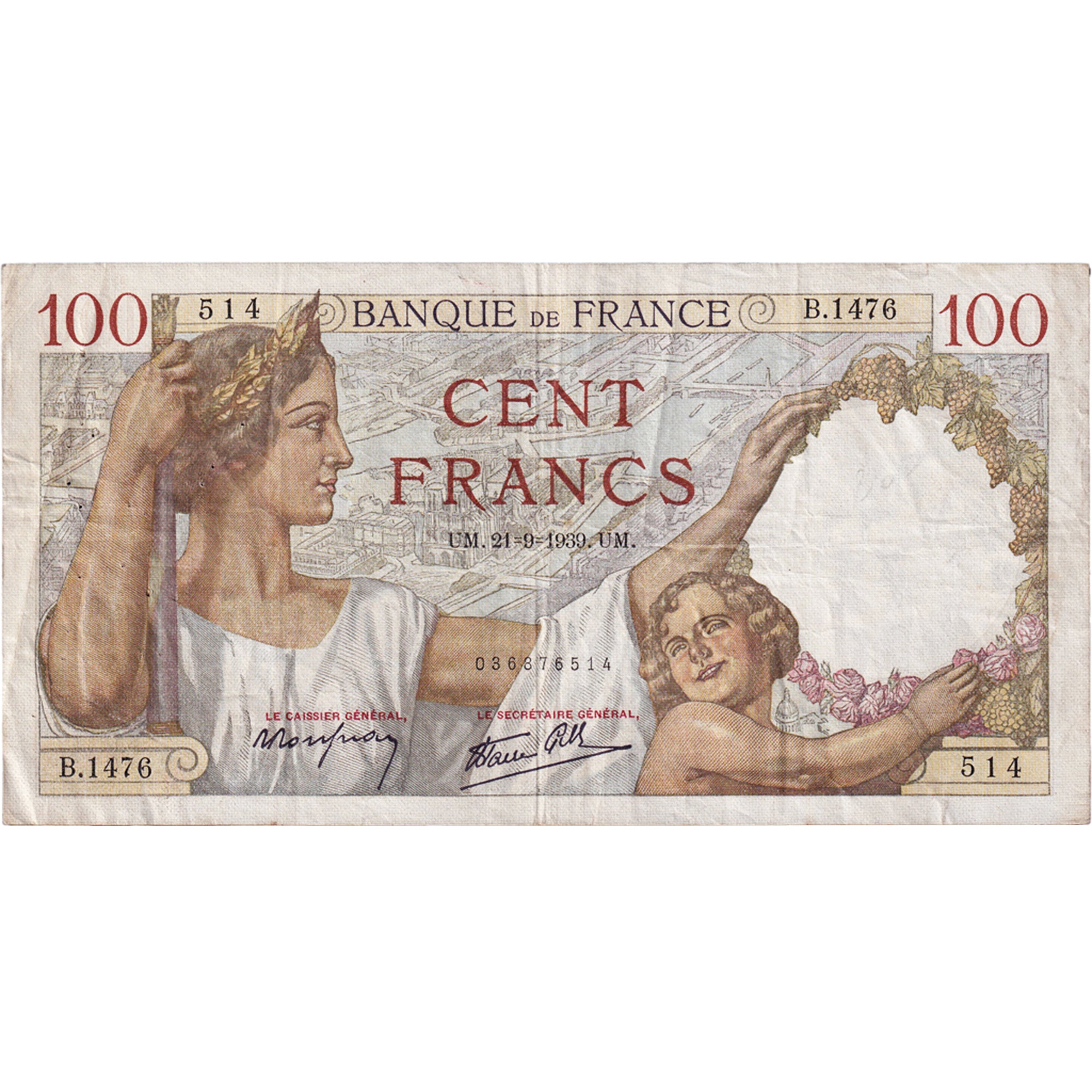 France, 100 Francs, Sully, 1939, B.1476, VF(30-35), Fayette:26.7, KM:94