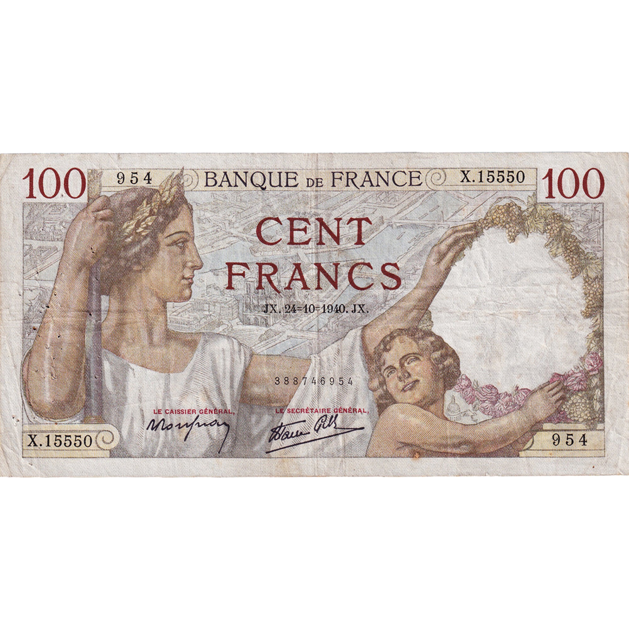 France, 100 Francs, Sully, 1940, X.15550, VF(30-35), Fayette:26.39, KM:94