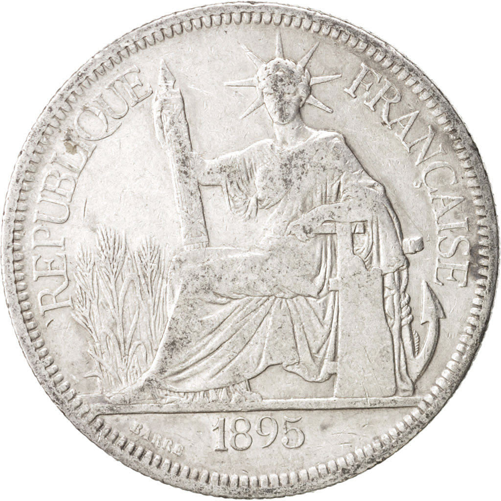 FRENCH INDO-CHINA, Piastre, 1895, Paris, VF(30-35), Silver, KM:5a.1