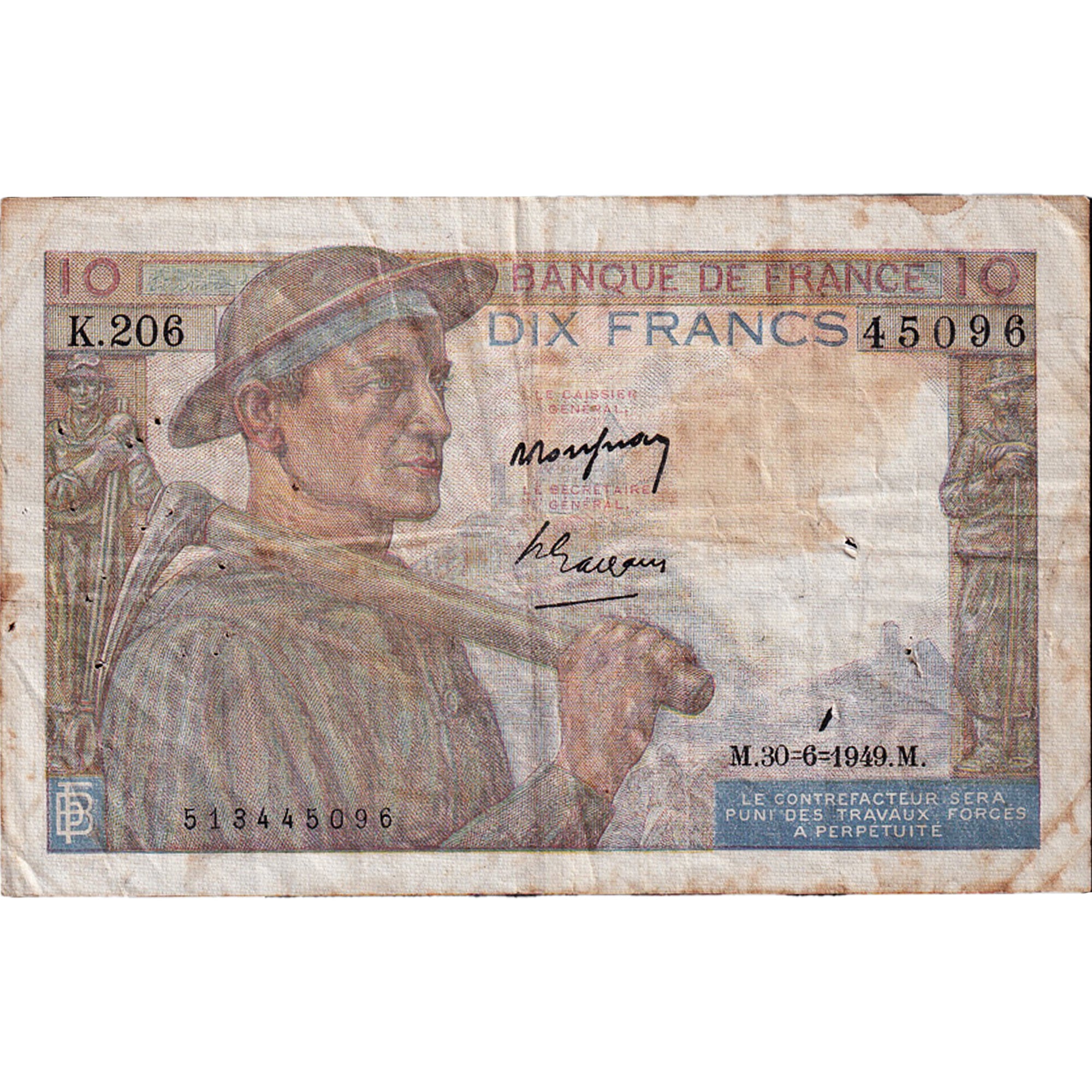 France, 10 Francs, Mineur, 1949, K.206, TB+, Fayette:8.22, KM:99f