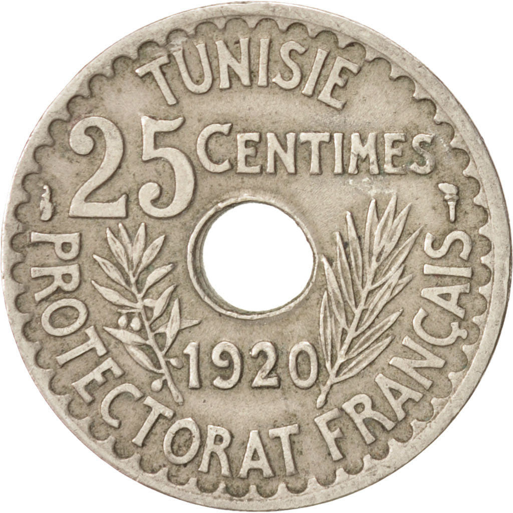 Tunisia, Muhammad al-Nasir Bey, 25 Centimes, 1920, Paris, EF(40-45), KM 244