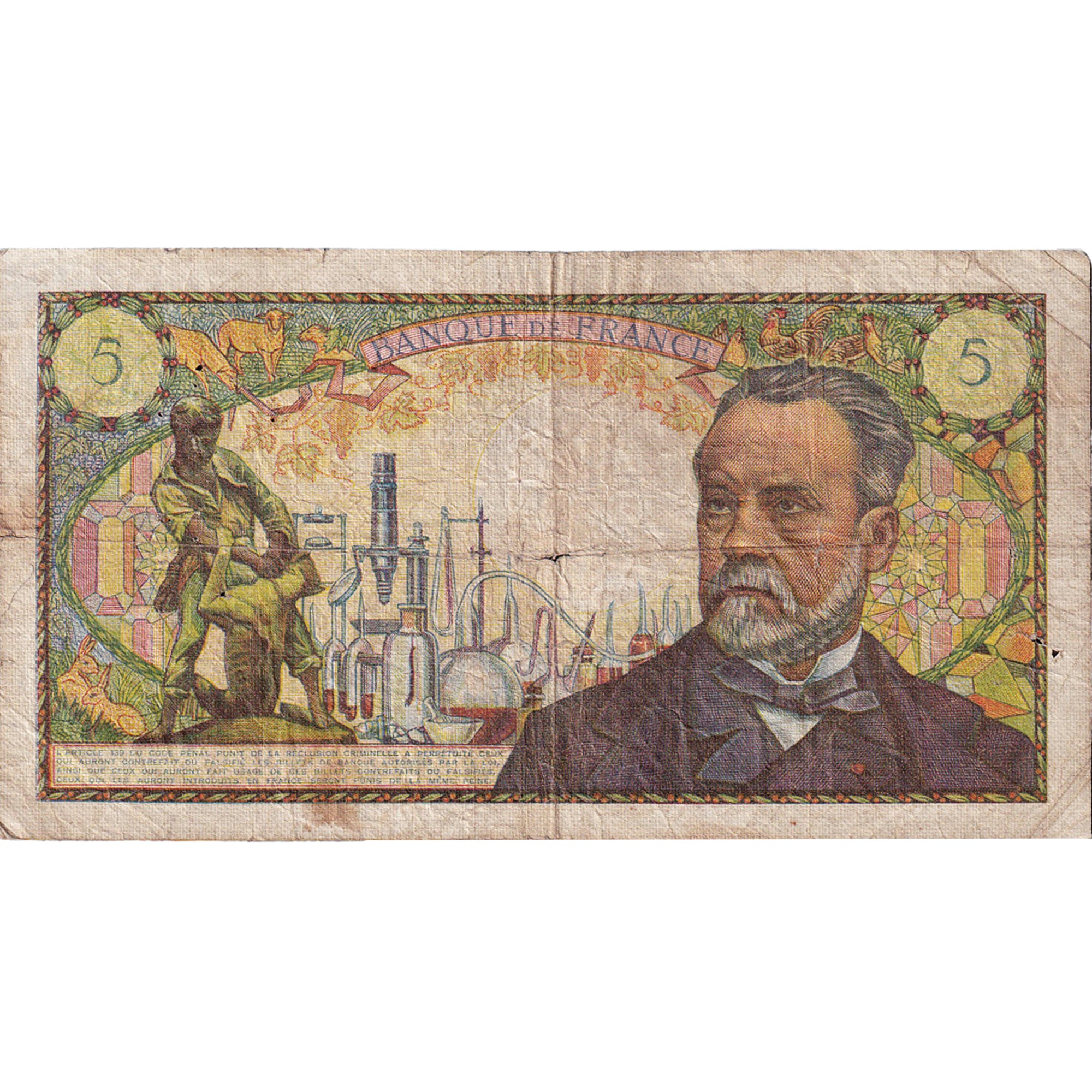 France, 5 Francs, Pasteur, 1967, E.68, VF(20-25), Fayette:61.6, KM:146b