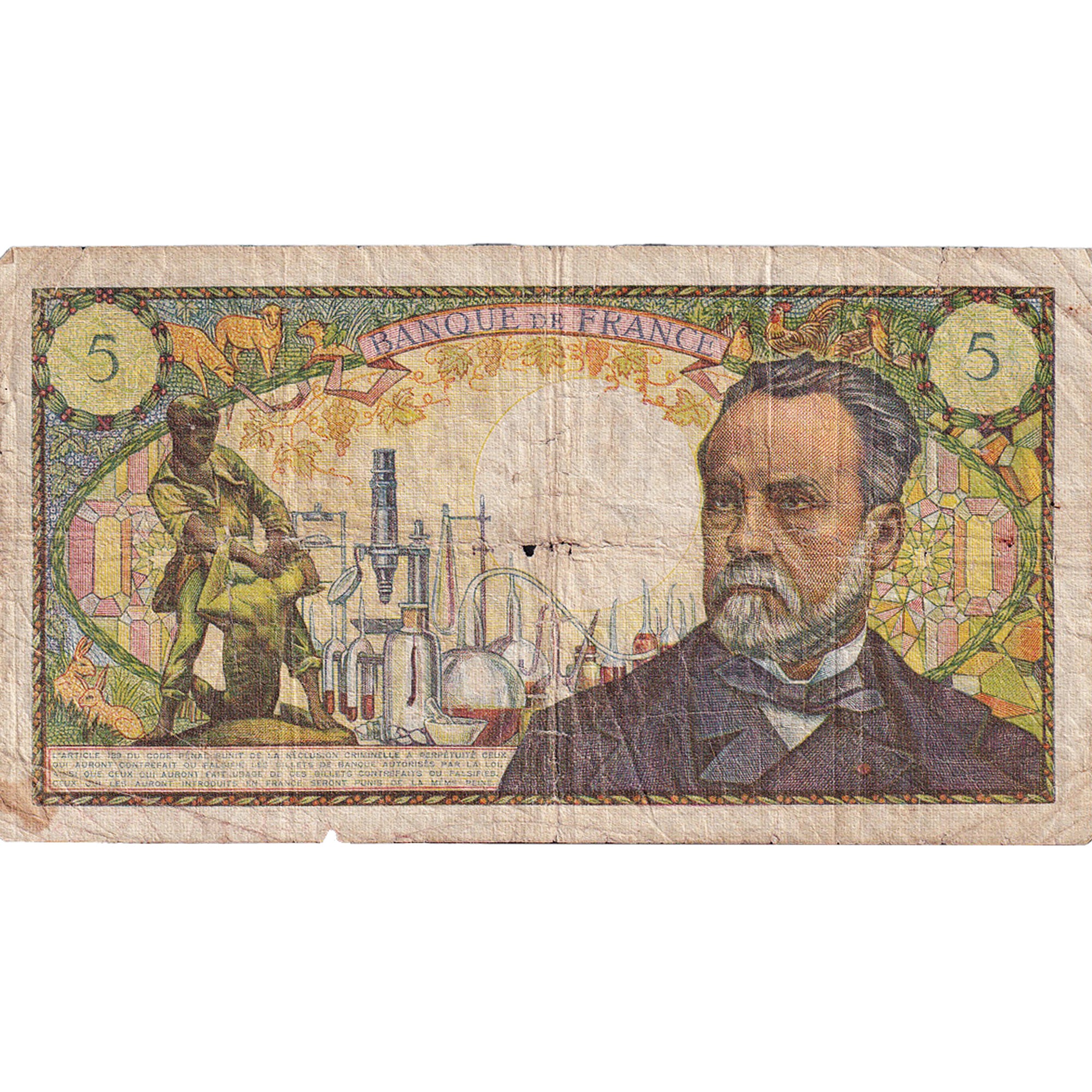 France, 5 Francs, Pasteur, 1968, A.77, VF(20-25), Fayette:61.7, KM:146b