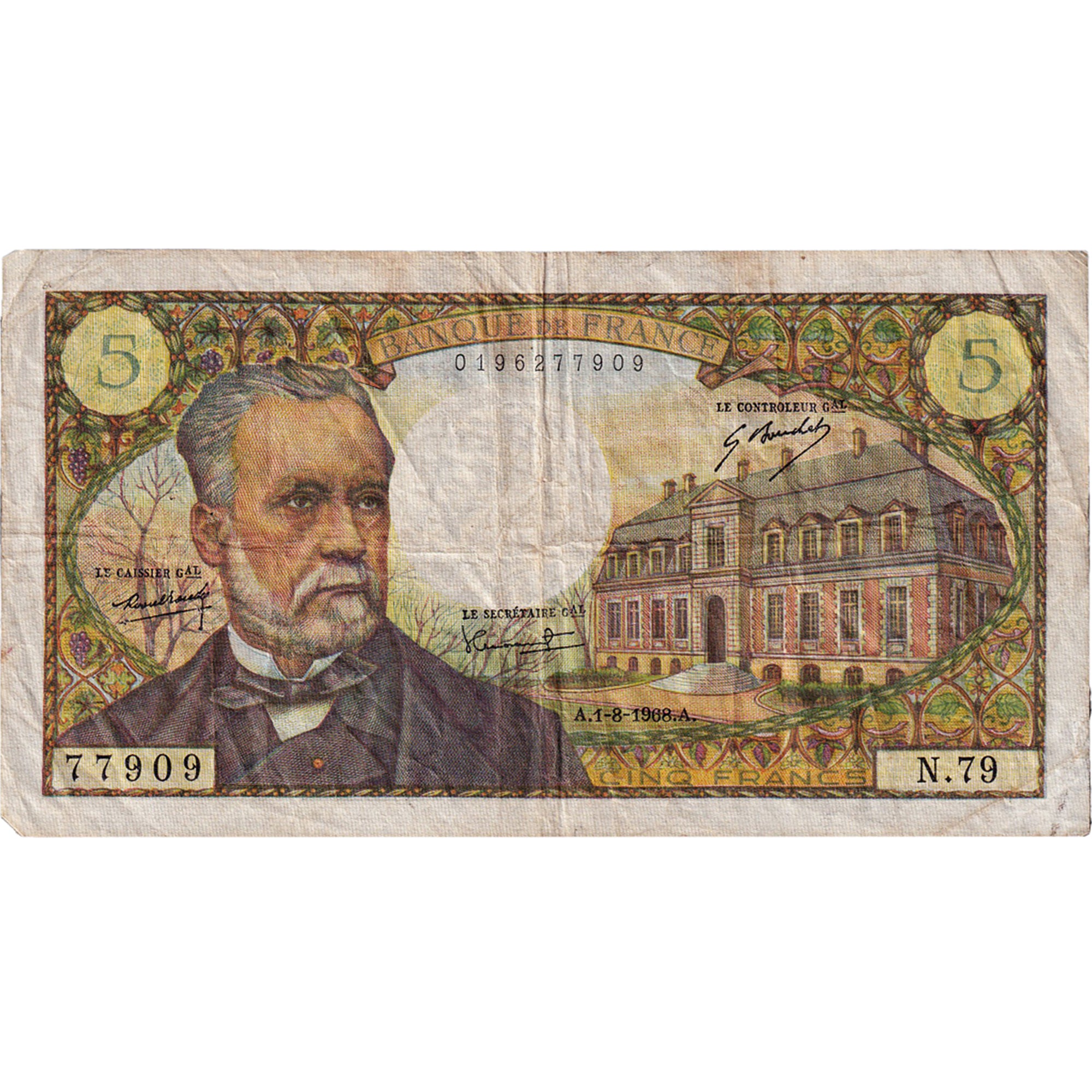France, 5 Francs, Pasteur, 1968, N.79, TB, Fayette:61.8, KM:146b