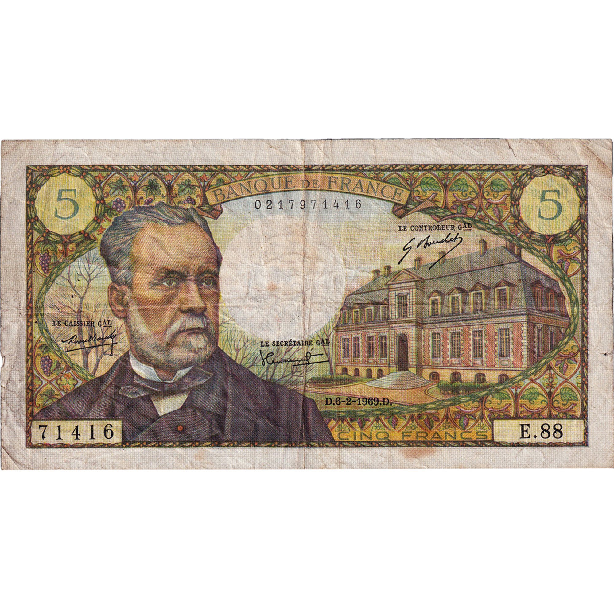 France, 5 Francs, Pasteur, 1969, E.88, VF(20-25), Fayette:61.9, KM:146b