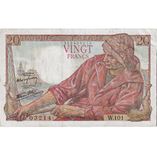 France, 20 Francs, Pêcheur, 1943, W.101, EF(40-45), Fayette:13.7, KM:100a