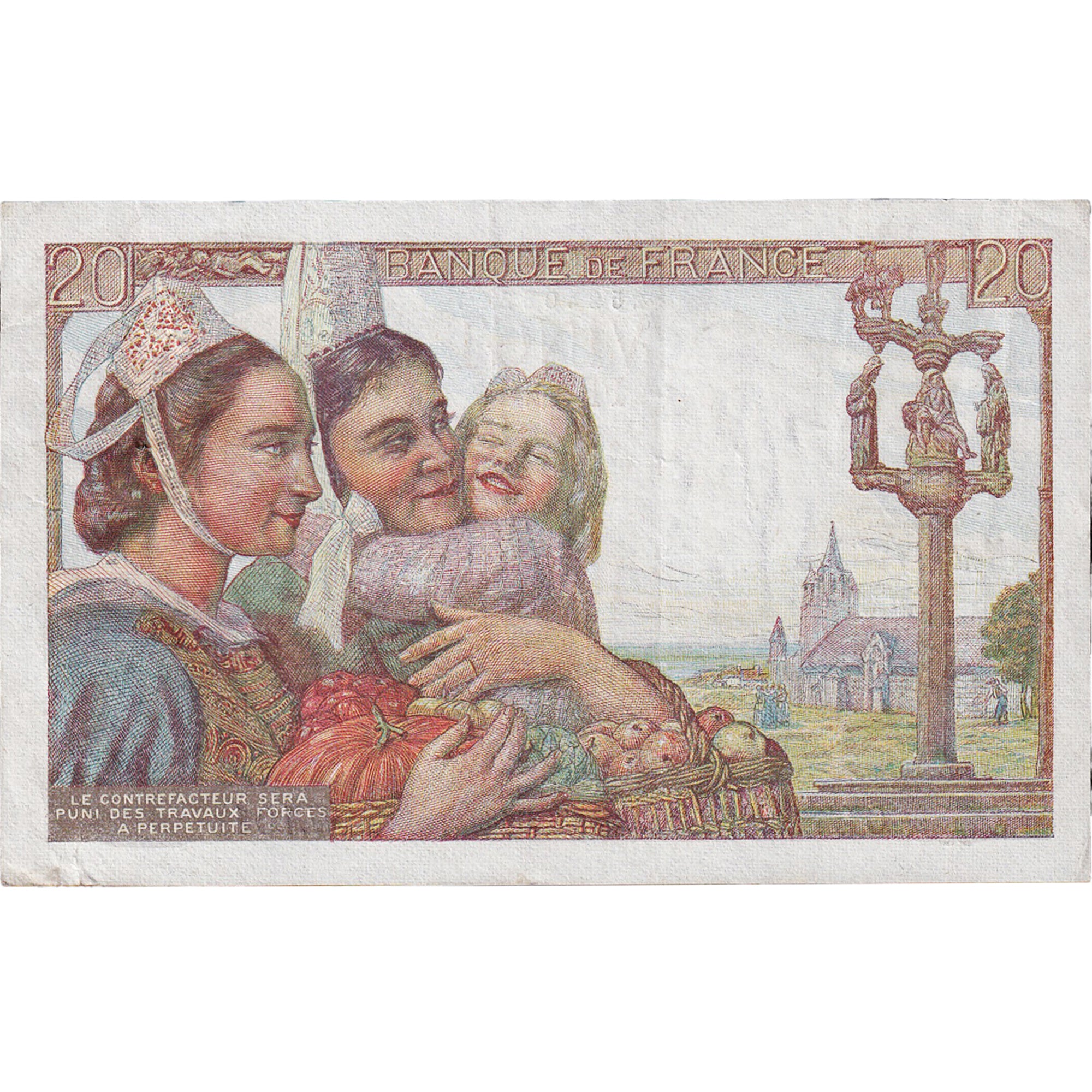 France, 20 Francs, Pêcheur, 1943, W.101, EF(40-45), Fayette:13.7, KM:100a