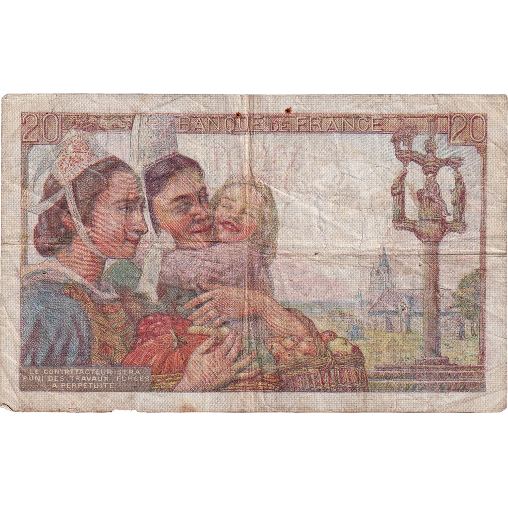 Frankrijk, 20 Francs, Pêcheur, 1943, U.79, TB, Fayette:13.6, KM:100a