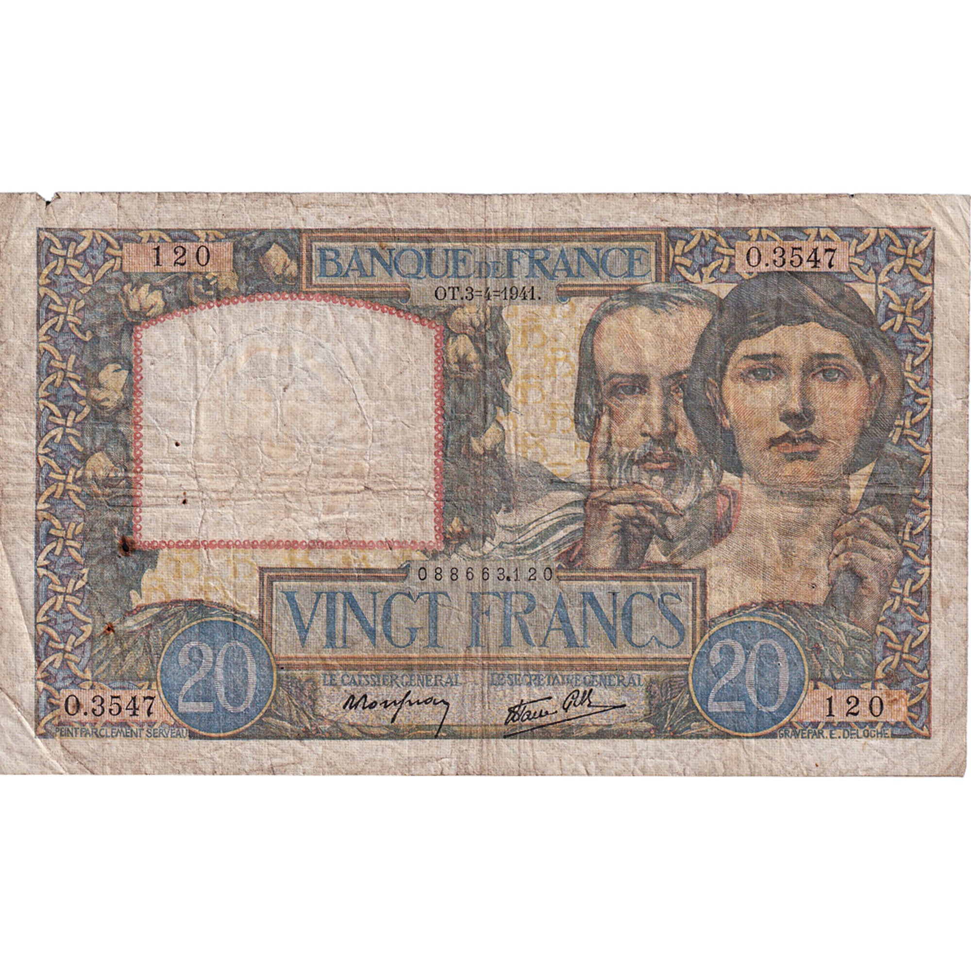 Frankreich, 20 Francs, Science et Travail, 1941, O.3547, S, Fayette:12.13