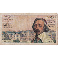 França, 1000 Francs, Richelieu, 1955, T.165, EF(40-45), Fayette:42.14, KM:134a