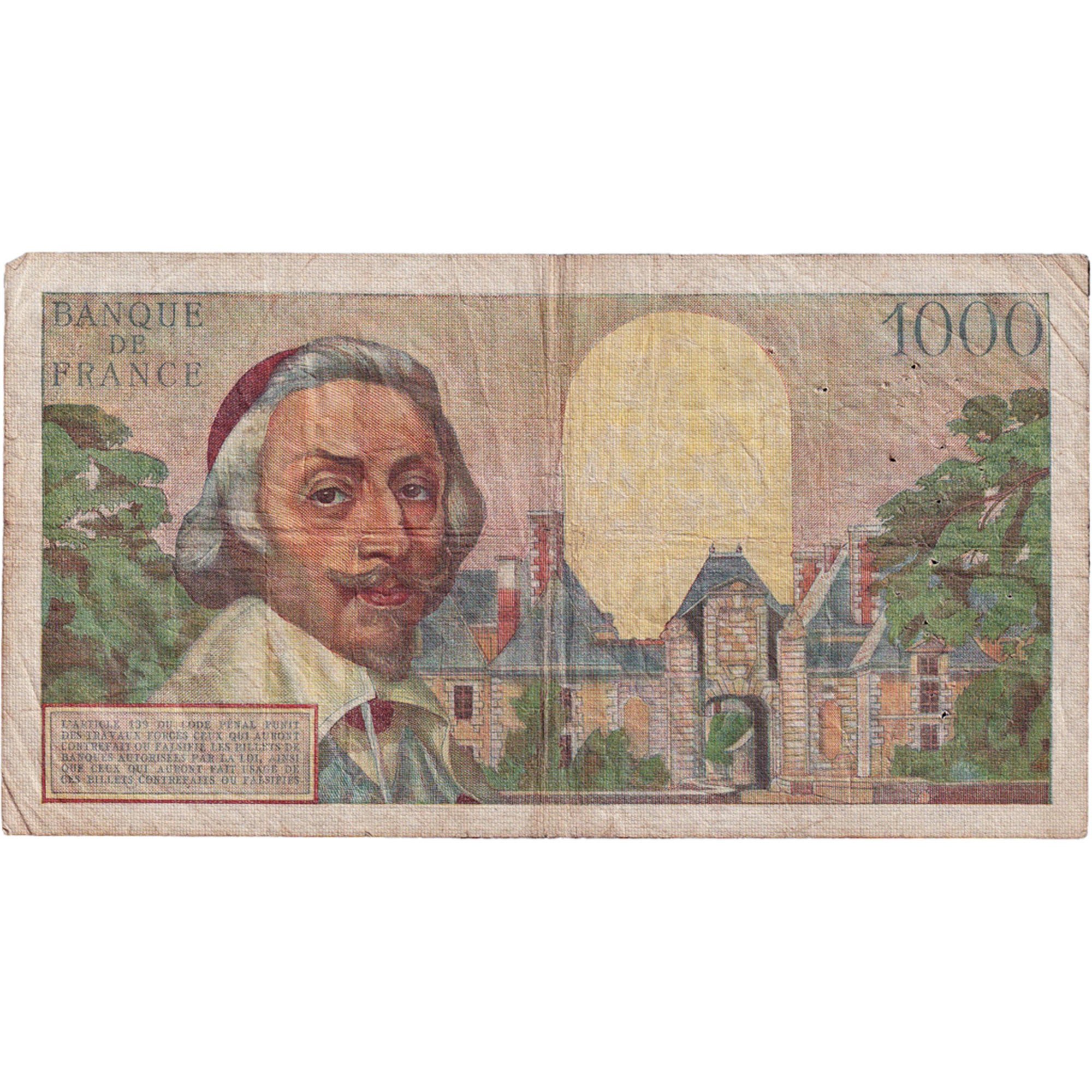 França, 1000 Francs, Richelieu, 1955, T.165, EF(40-45), Fayette:42.14, KM:134a