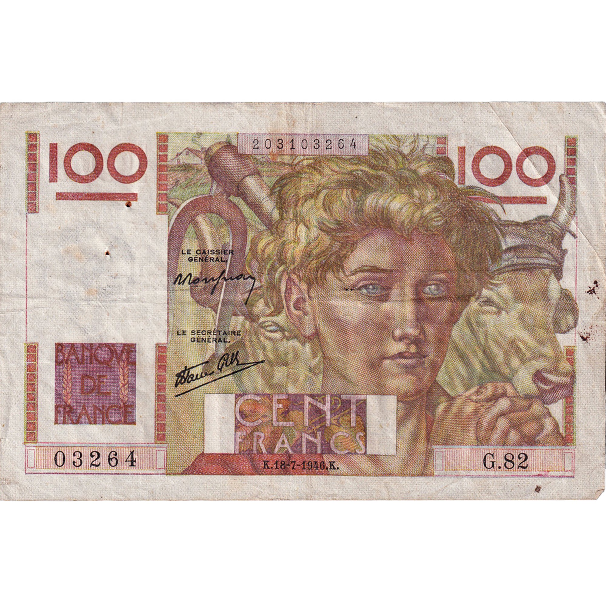 Frankreich, 100 Francs, Jeune Paysan, 1946, G.82, S+, Fayette:28.7, KM:128a