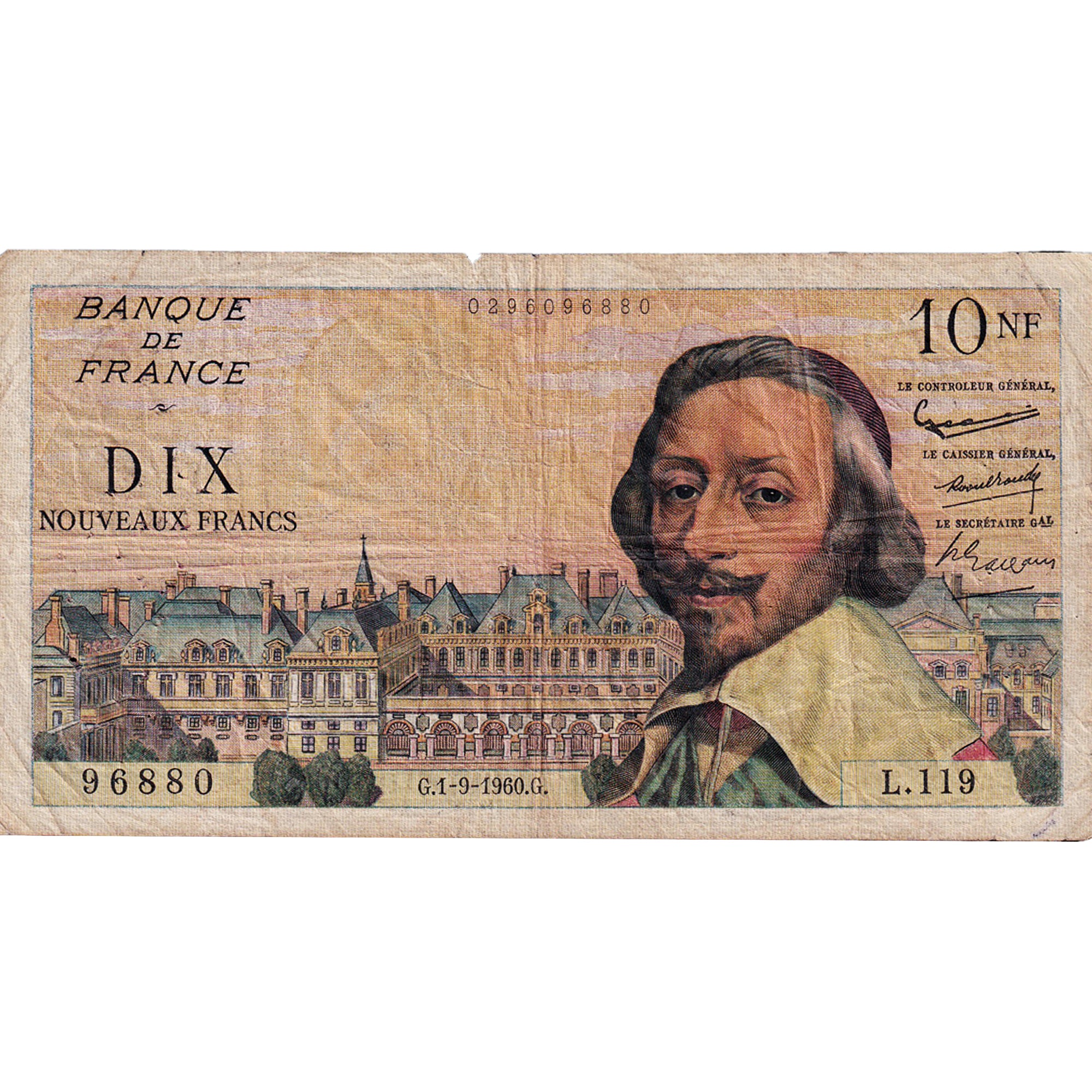 France, 10 Nouveaux Francs, Richelieu, 1960, L.119, VF(30-35), Fayette:57.10