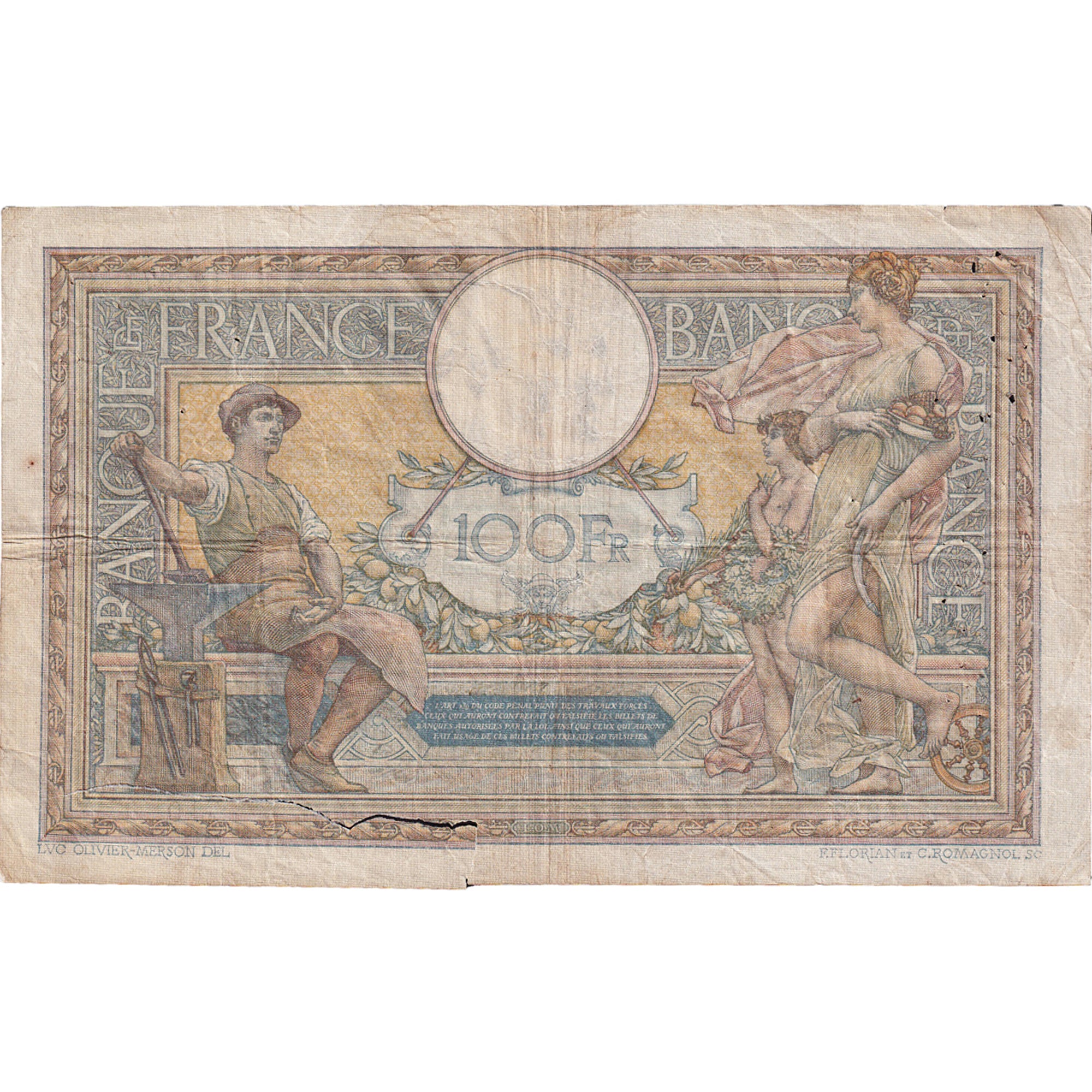Frankreich, 100 Francs, Luc Olivier Merson, 1926, P.13397, SS, Fayette:24.4