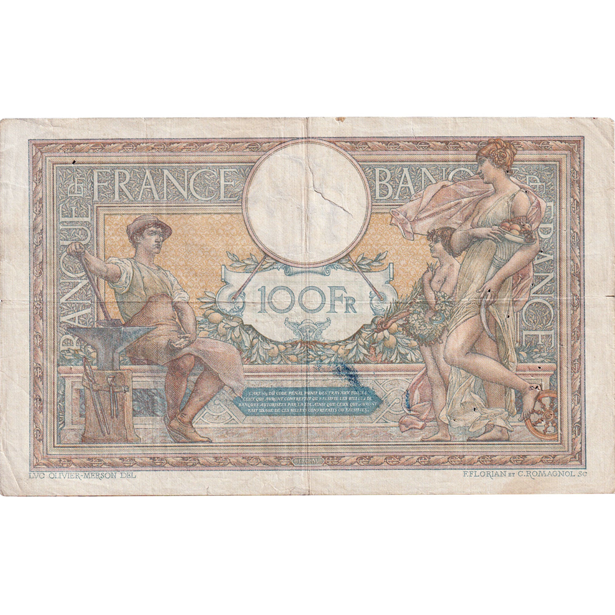 Francja, 100 Francs, Luc Olivier Merson, 1927, X.17937, EF(40-45), Fayette:24.6