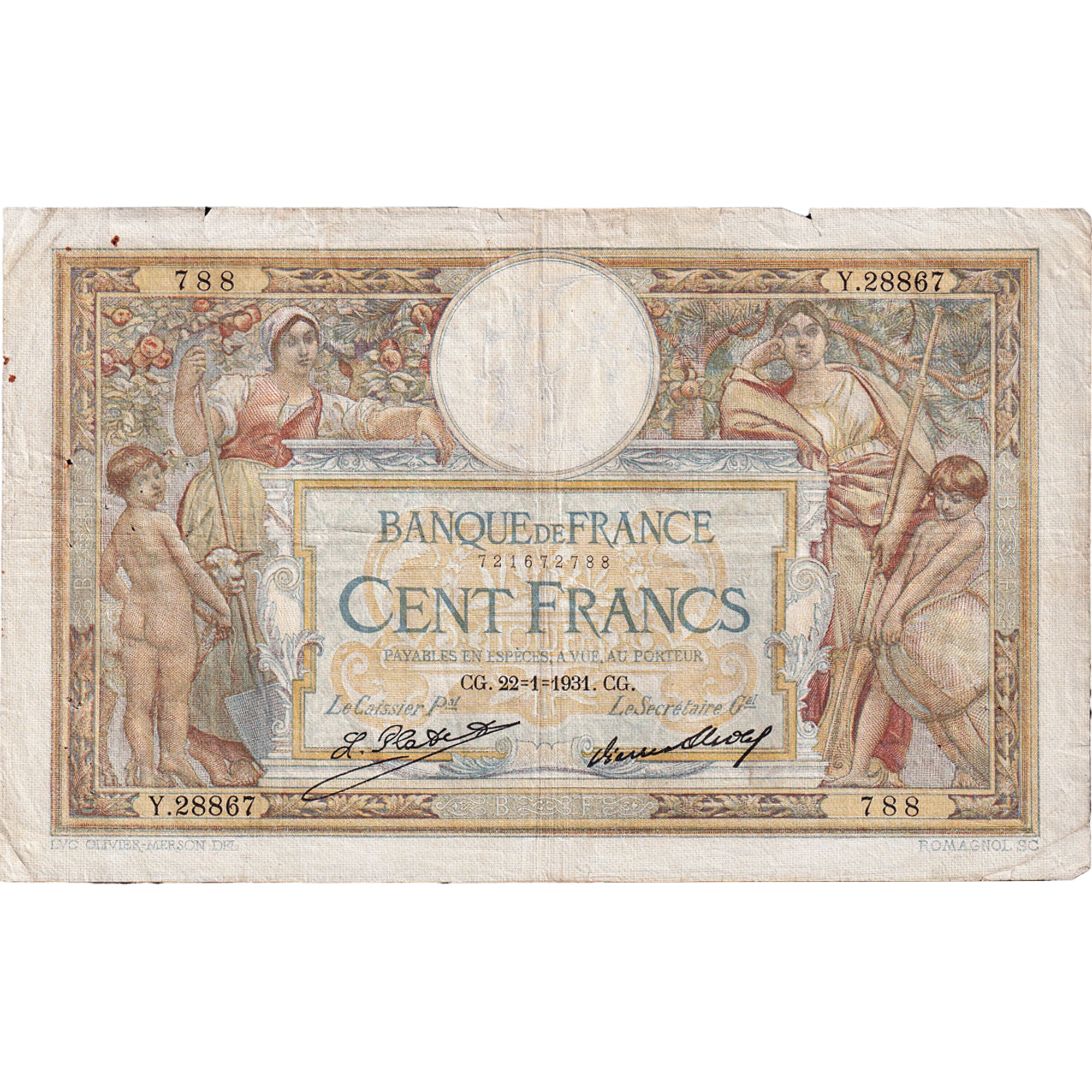 França, 100 Francs, Luc Olivier Merson, 1931, X.28867, EF(40-45)