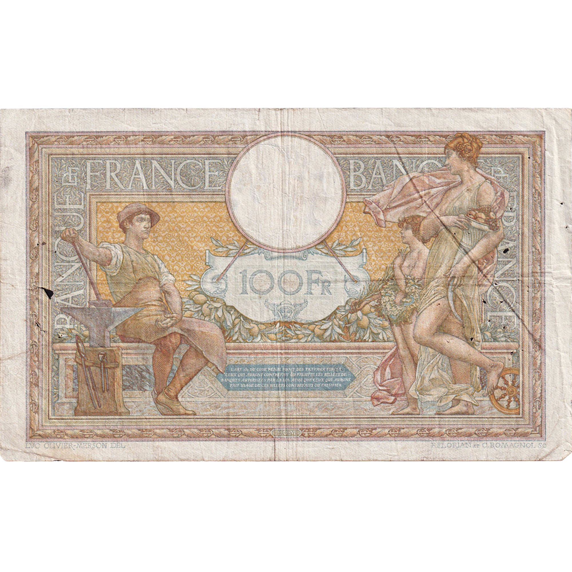 Frankreich, 100 Francs, Luc Olivier Merson, 1932, V.36090, S+, Fayette:24.11