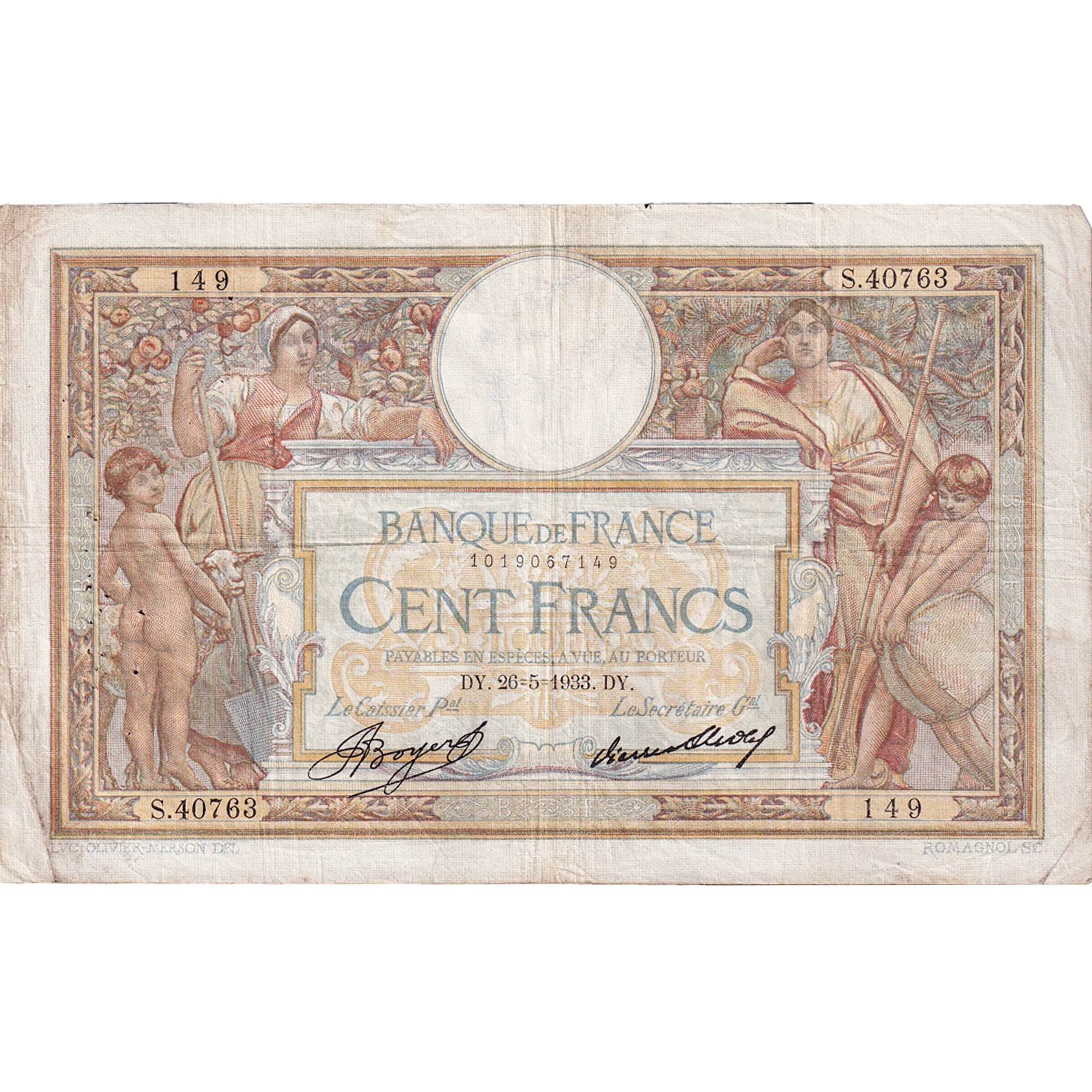 Francia, 100 Francs, Luc Olivier Merson, 1933, S.40763, BB, Fayette:24.12