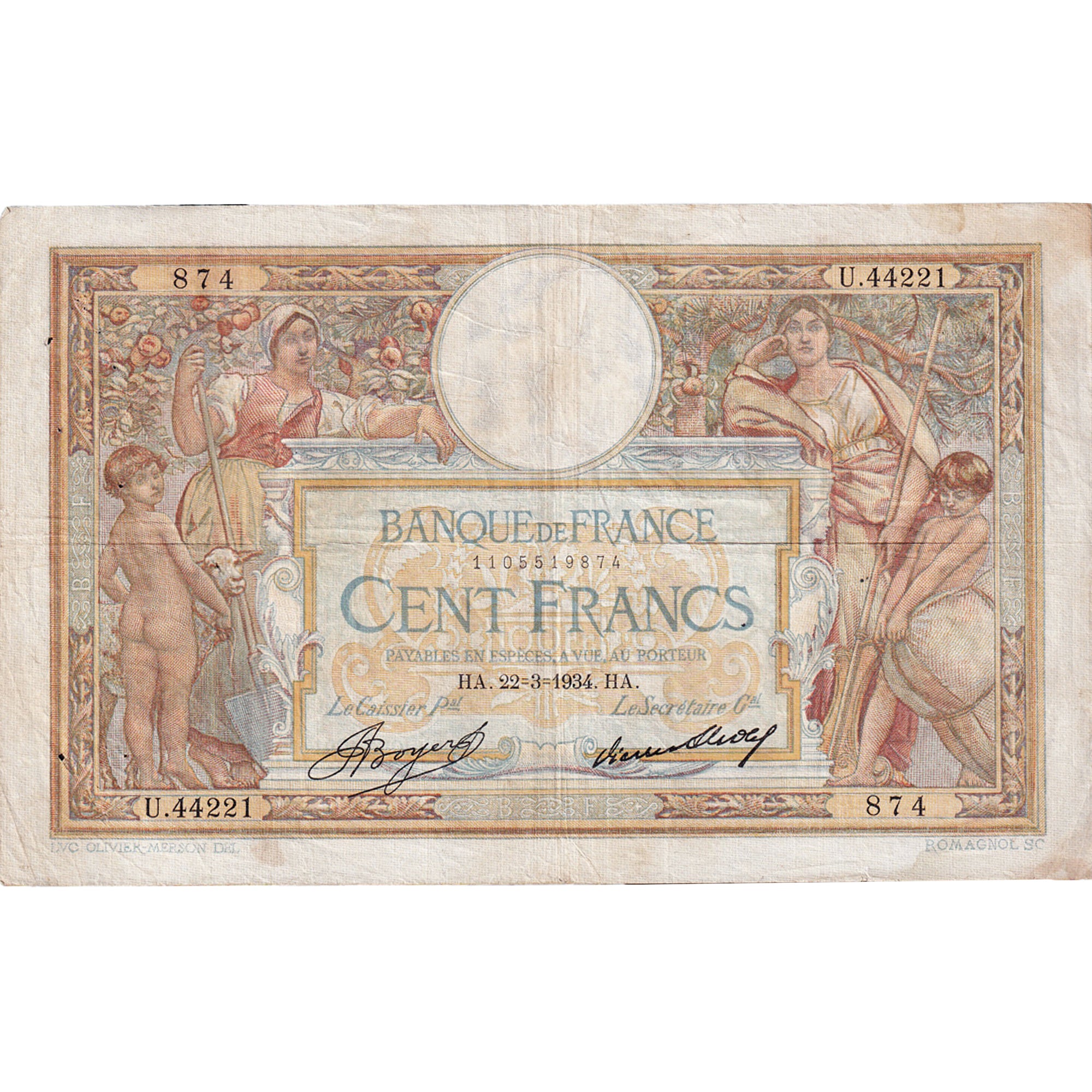 France, 100 Francs, Luc Olivier Merson, 1934, U.44221, TTB, Fayette:24.13
