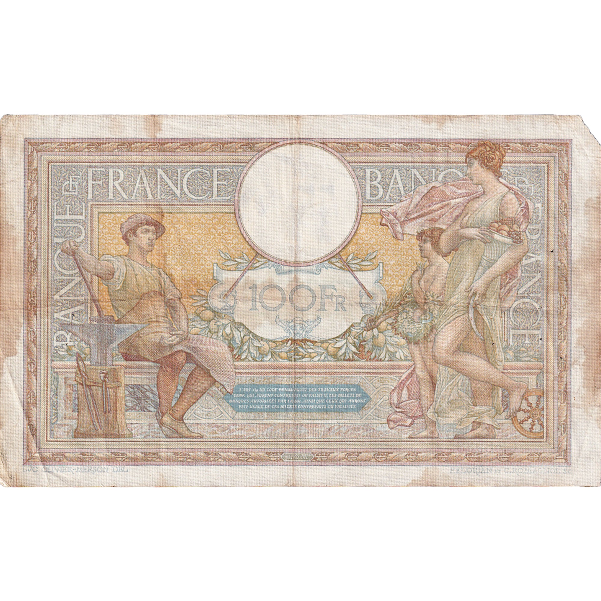 France, 100 Francs, Luc Olivier Merson, 1938, G.58938, TB, Fayette:25.17, KM:86b