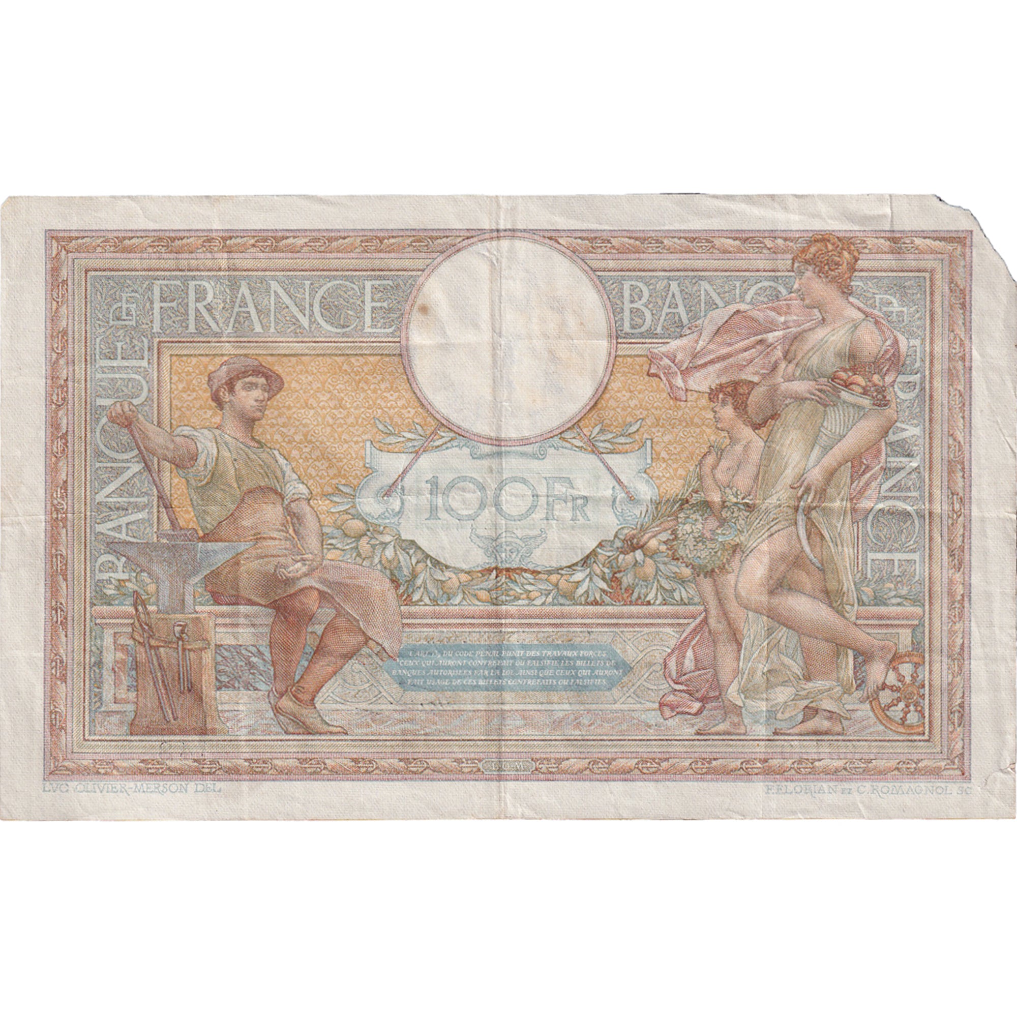 França, 100 Francs, Luc Olivier Merson, 1939, J.65149, VF(20-25)
