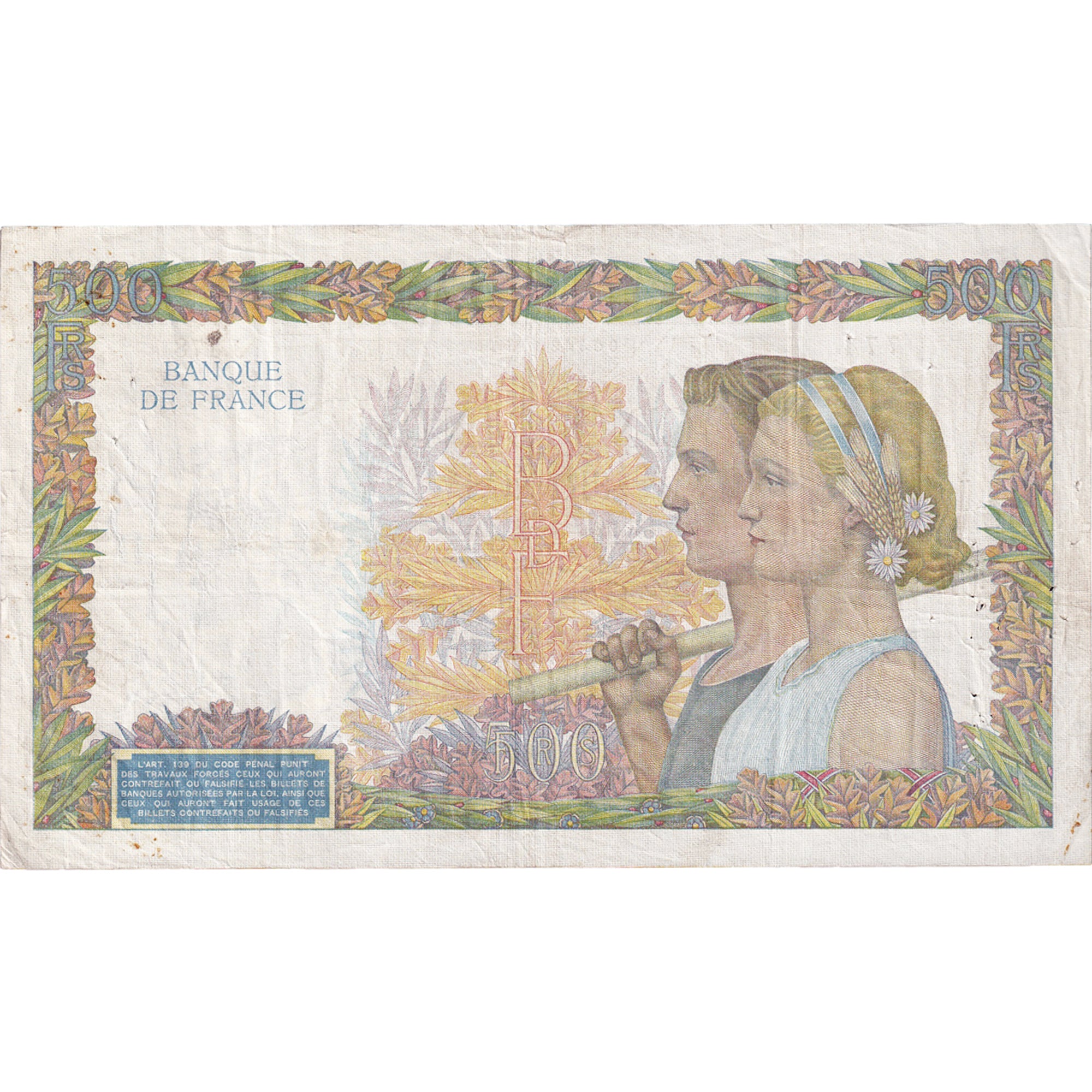 France, 500 Francs, La Paix, 1940, J.178, EF(40-45), Fayette:32.2, KM:95b