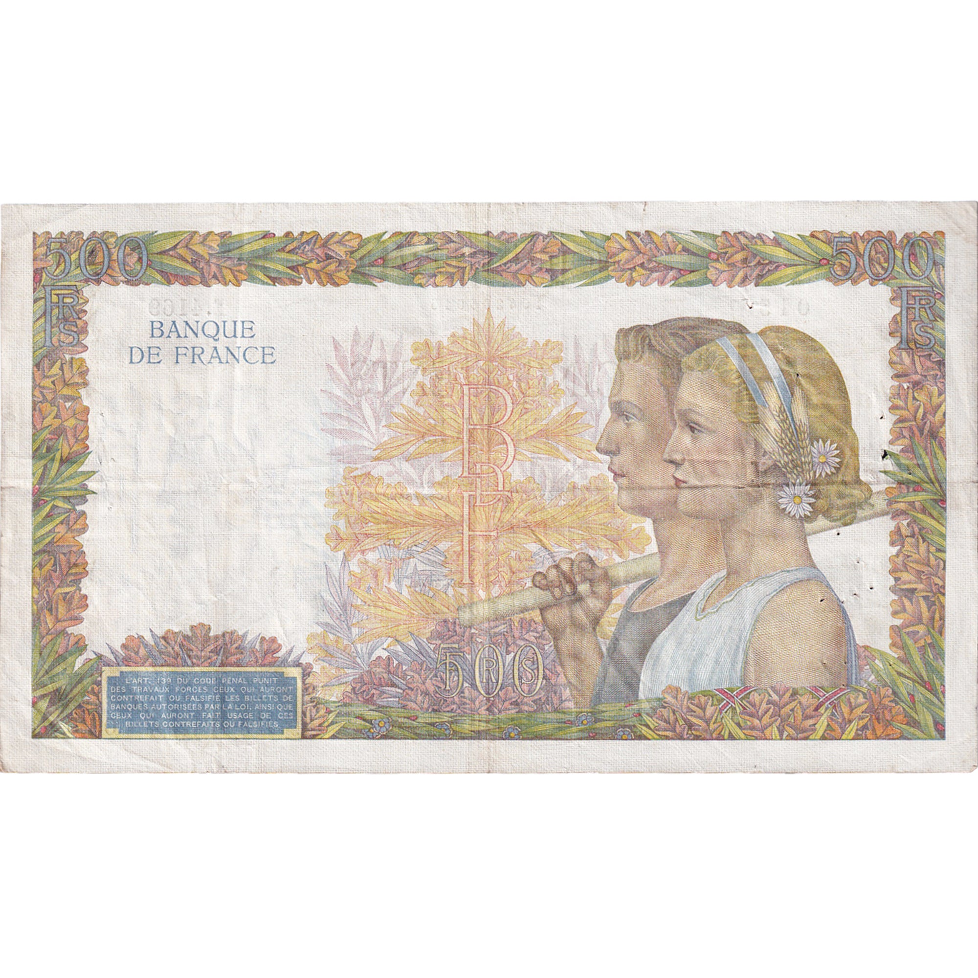 France, 500 Francs, La Paix, 1941, F.4169, EF(40-45), Fayette:32.25, KM:95b