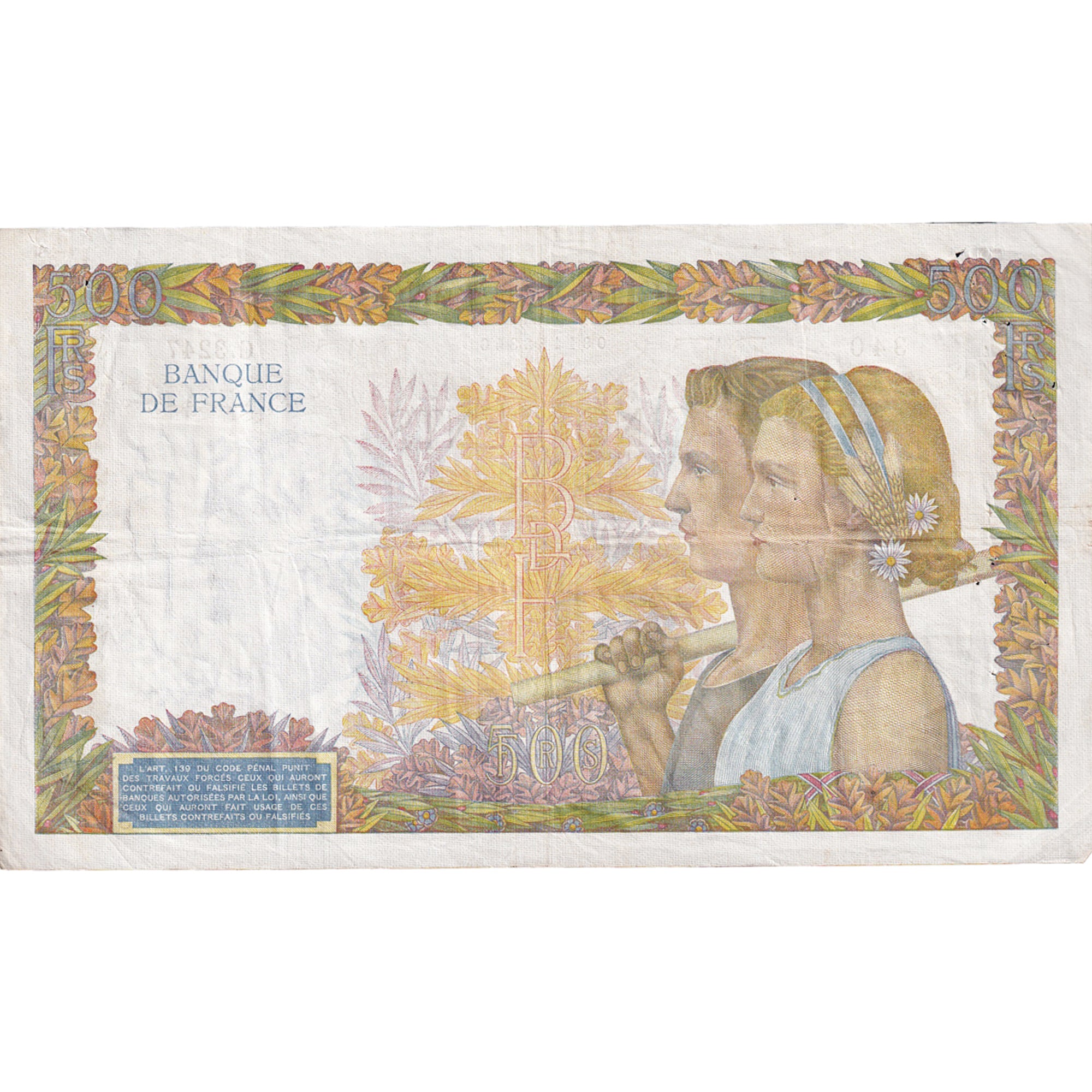 Francia, 500 Francs, La Paix, 1941, C.3247, BB, Fayette:32.19, KM:95b