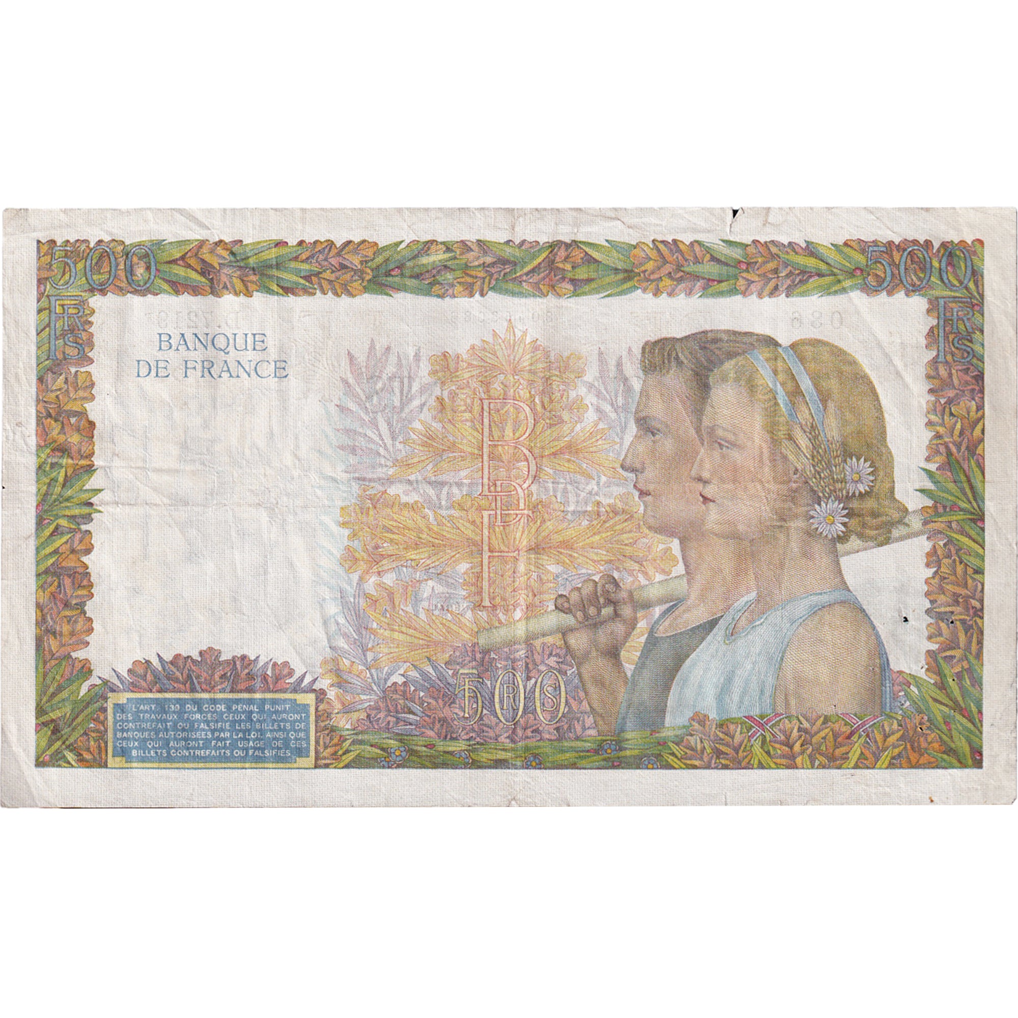 Francia, 500 Francs, La Paix, 1942, D.7219, MBC, Fayette:32.42, KM:95b