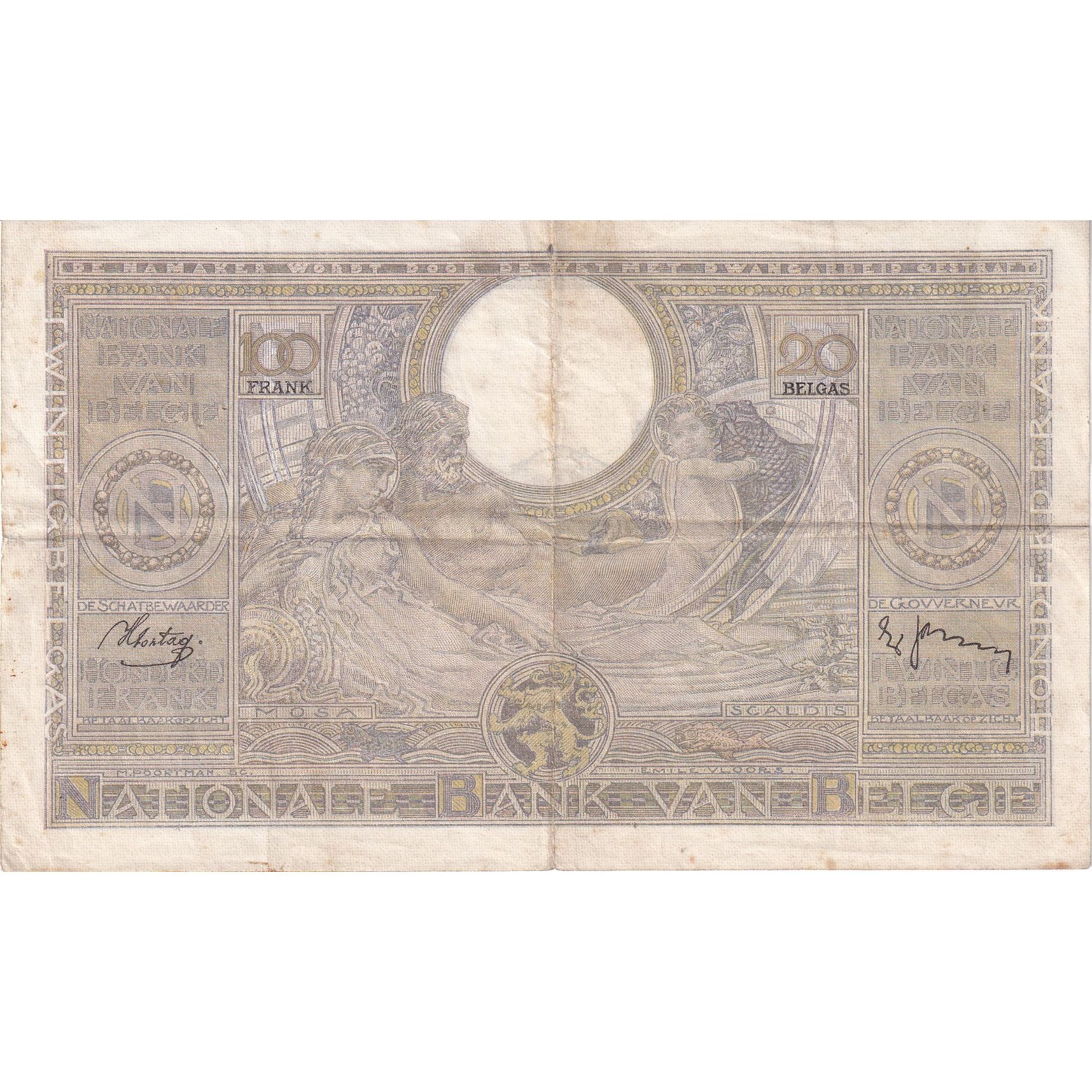 Banknote, Belgium, 100 Francs-20 Belgas, 1938, 1938-08-12, KM:107, EF(40-45)