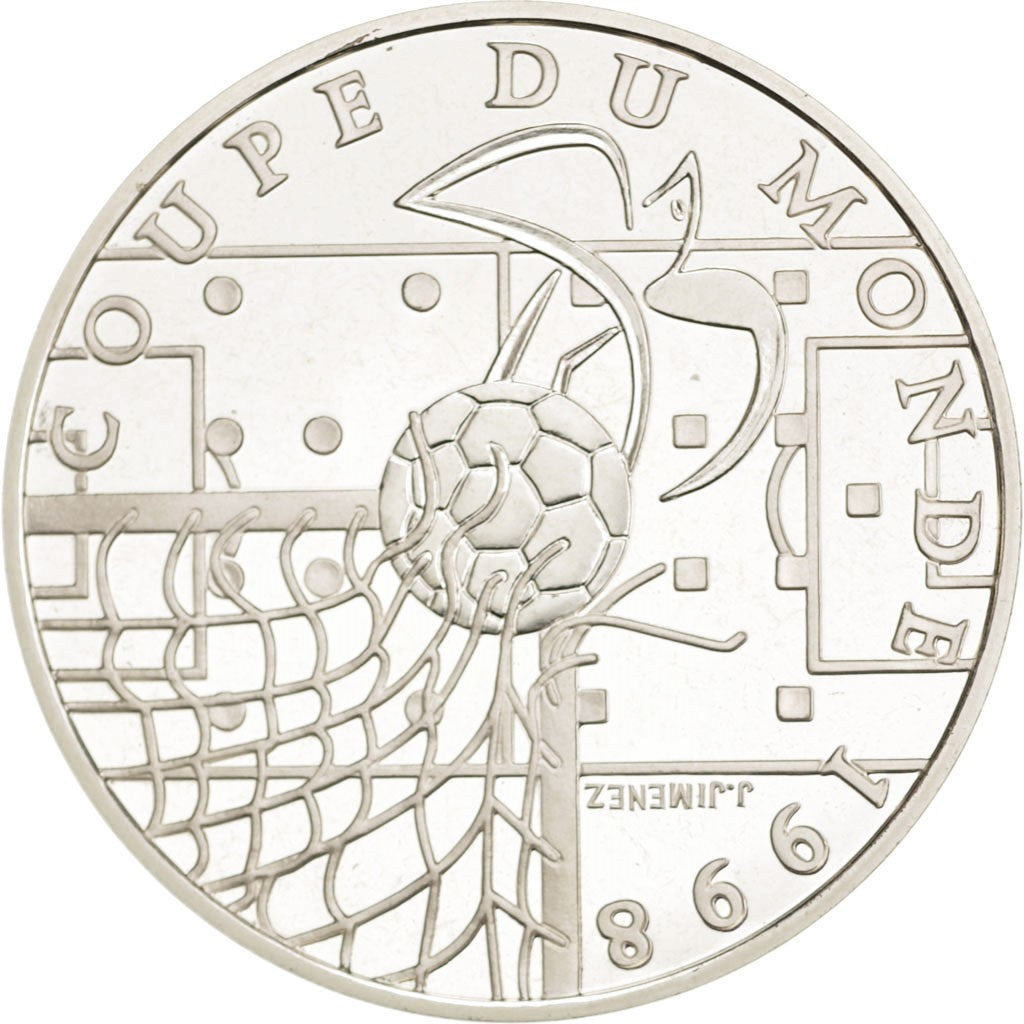 France, 10 Francs World Cup Soccer, 1996, MS(64), Silver, KM:1144