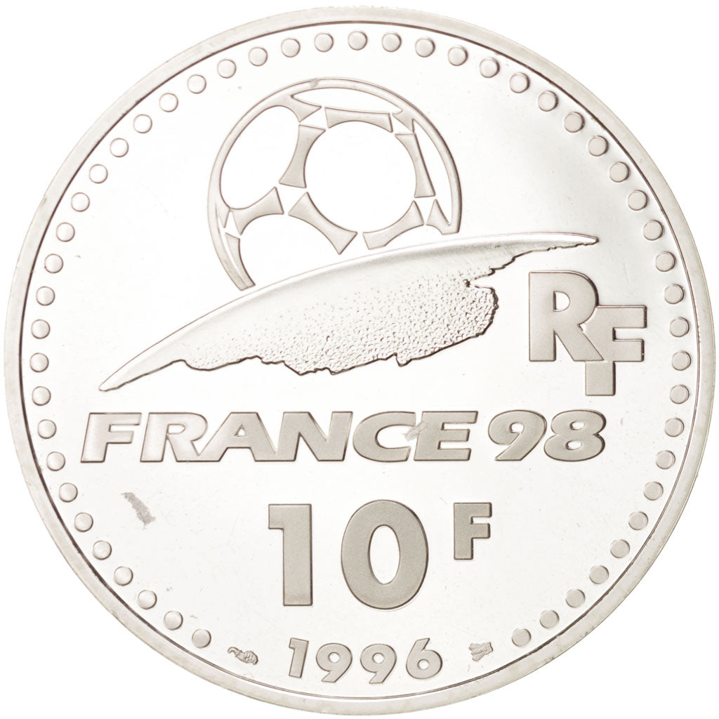 France, 10 Francs World Cup Soccer, 1996, MS(64), Silver, KM:1144