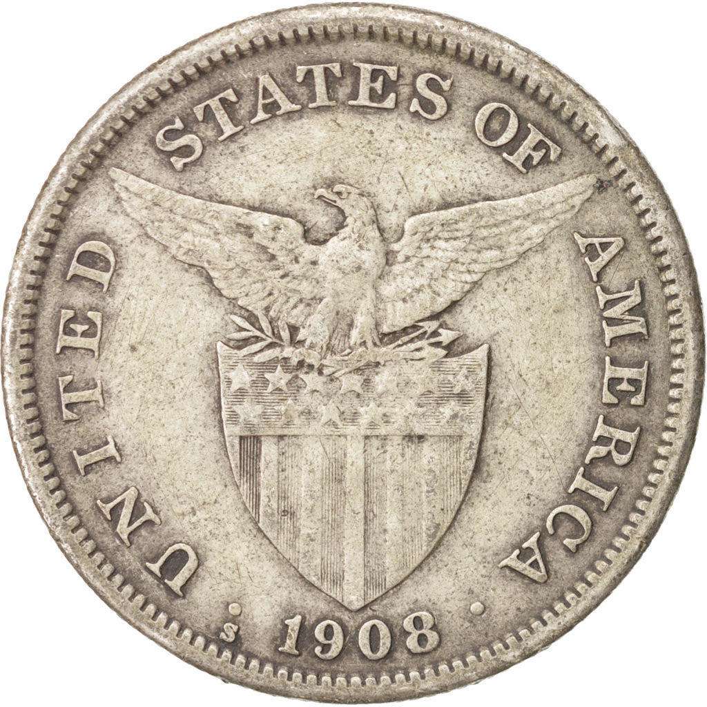 Filippine, Peso, 1908, San Francisco, MB+, Argento, KM:172