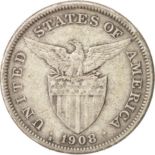 Filippine, Peso, 1908, San Francisco, MB+, Argento, KM:172