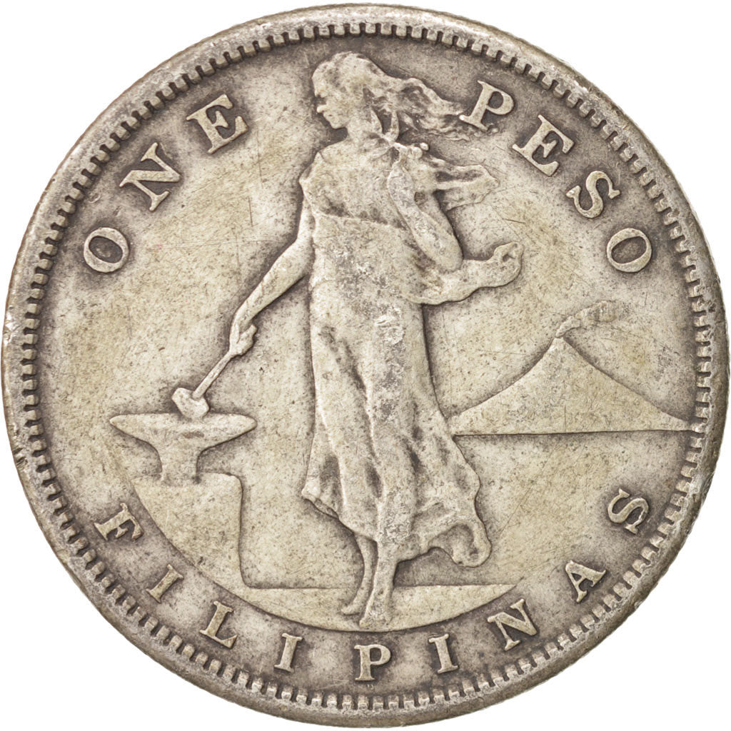 Filippine, Peso, 1908, San Francisco, MB+, Argento, KM:172