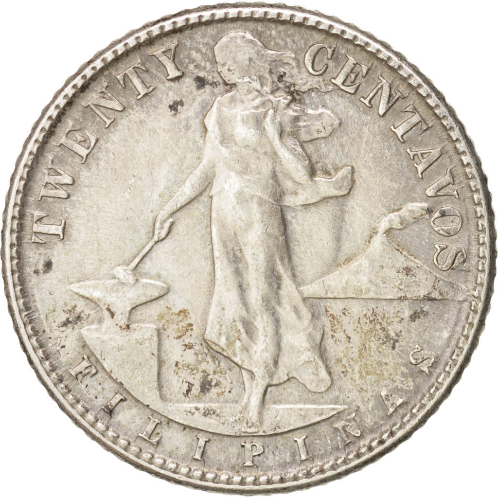 Philippines, 20 Centavos, 1945 D, Denver, EF(40-45), Silver, KM:182