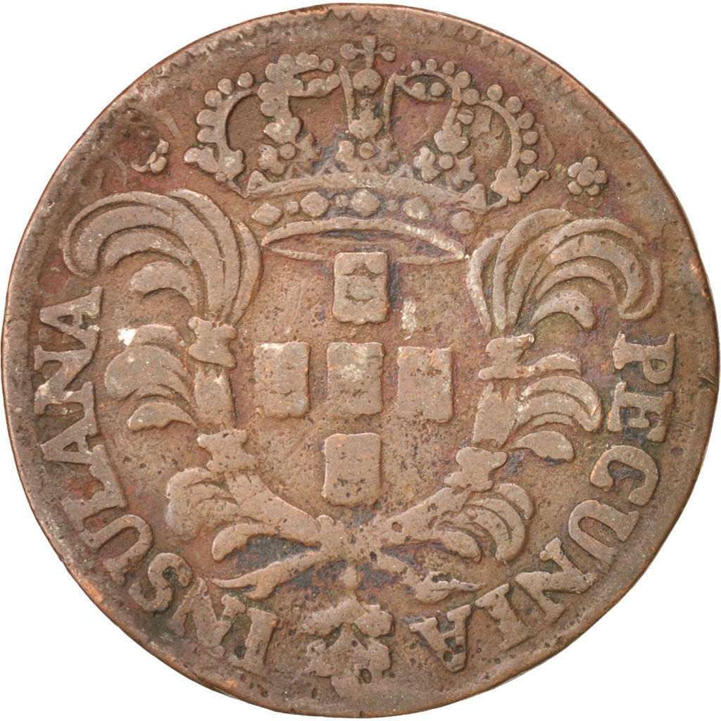 Azores, 5 Reis, 1750, VF(20-25), Copper, KM:1