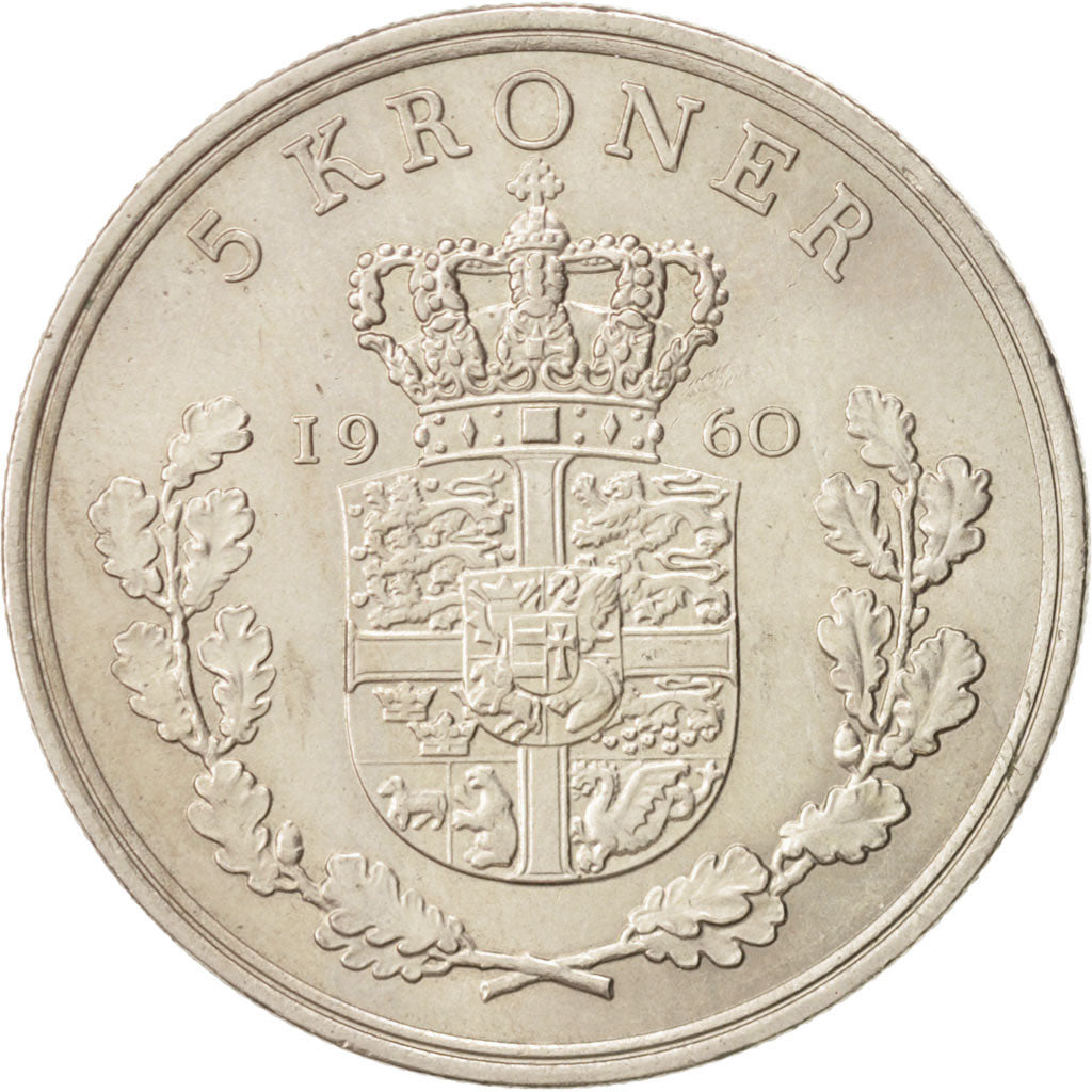 Denmark, Frederik IX, 5 Kroner, 1960, Copenhagen, AU(55-58), KM 853.1