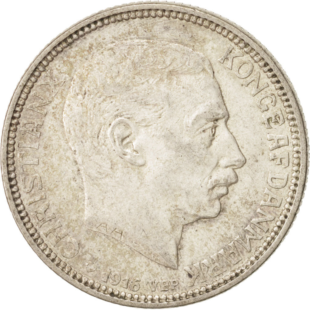 Denmark, Christian X, 2 Kroner, 1916, Copenhagen, EF(40-45), Silver, KM:820