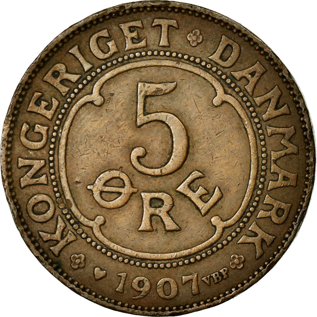 Coin, Denmark, Frederik VIII, 5 Öre, 1907, Copenhagen, EF(40-45), Bronze