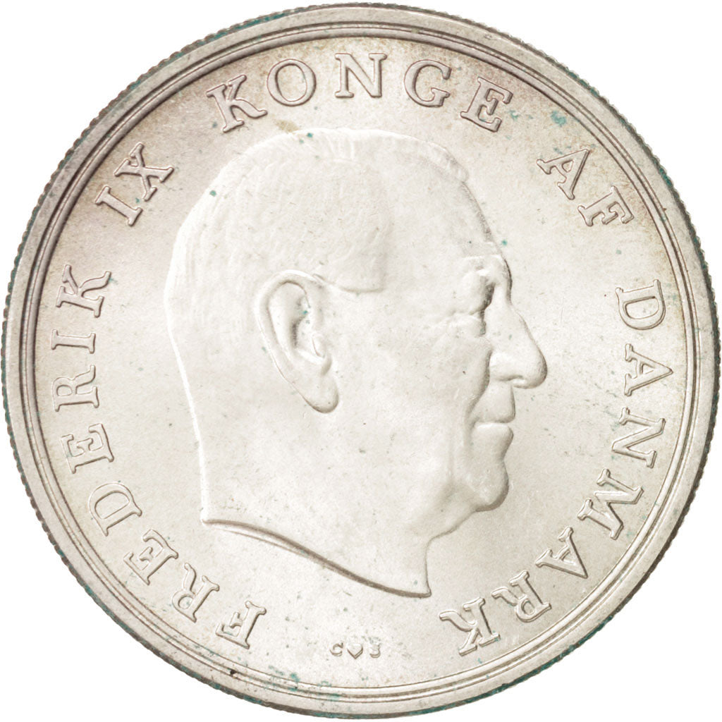 Denmark, Frederik IX, 5 Kroner, 1964, Copenhagen, AU(55-58), Silver, KM:854