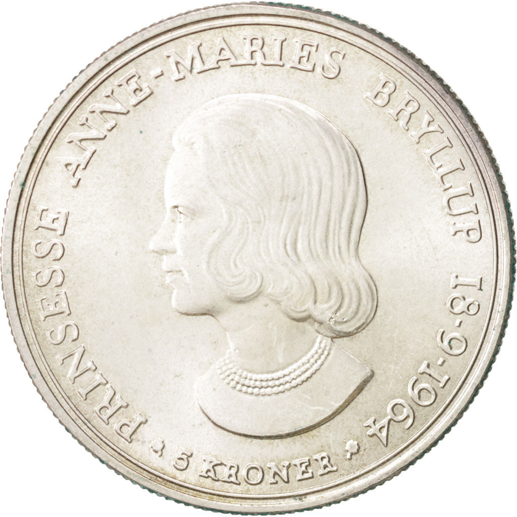 Denmark, Frederik IX, 5 Kroner, 1964, Copenhagen, AU(55-58), Silver, KM:854